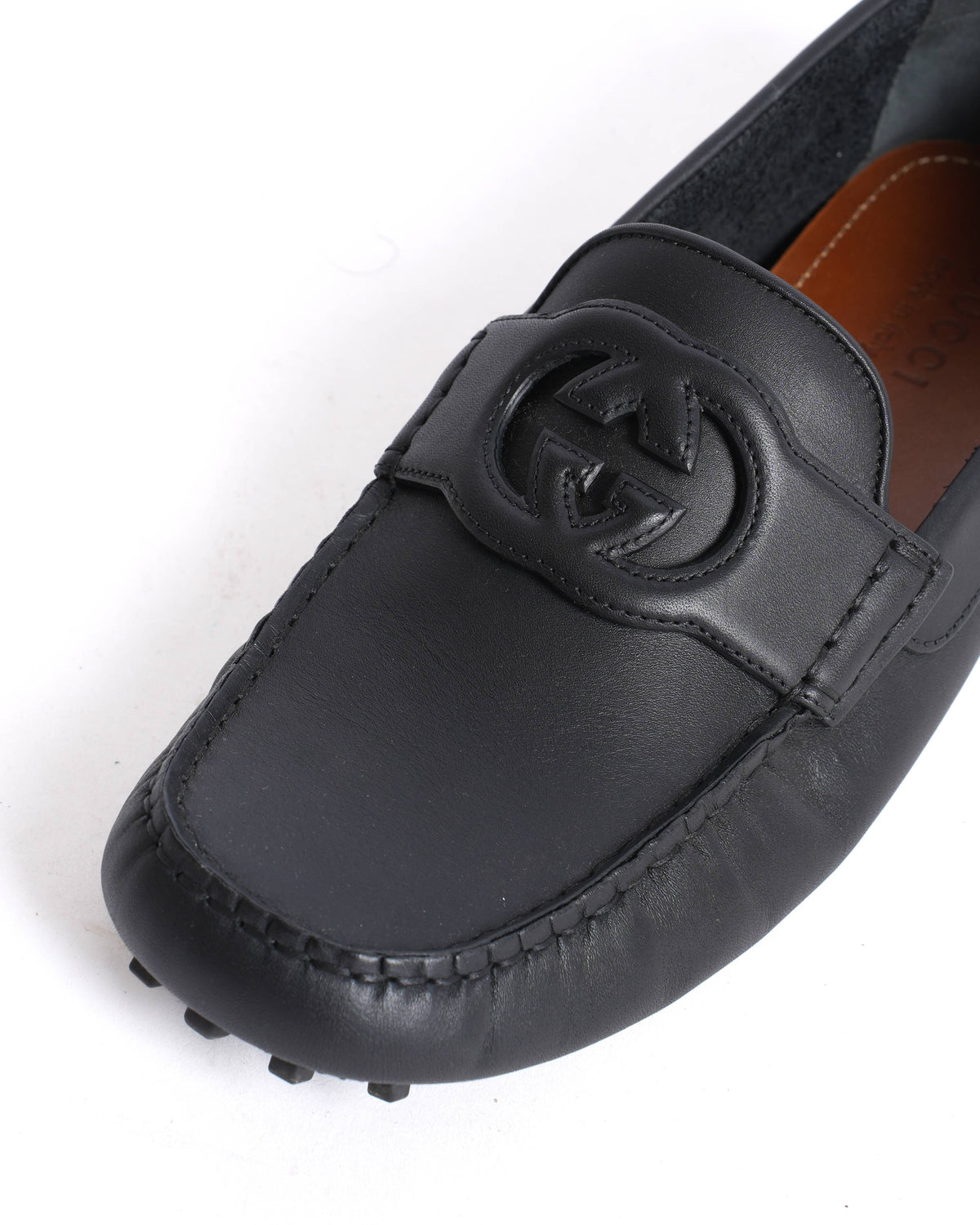 New Gucci 
Leather GG Loafers in black