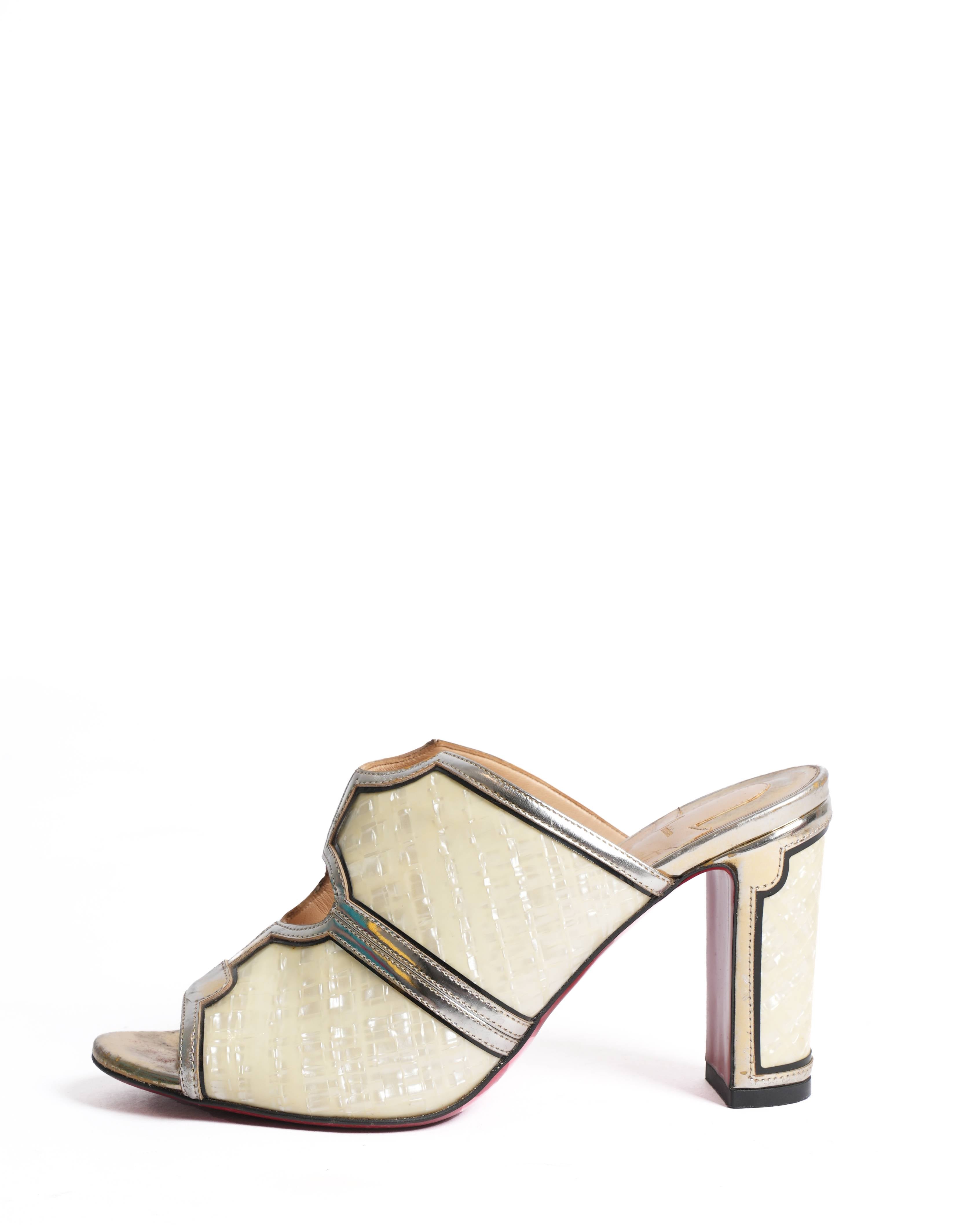 Christian Louboutin pearl white mule heels