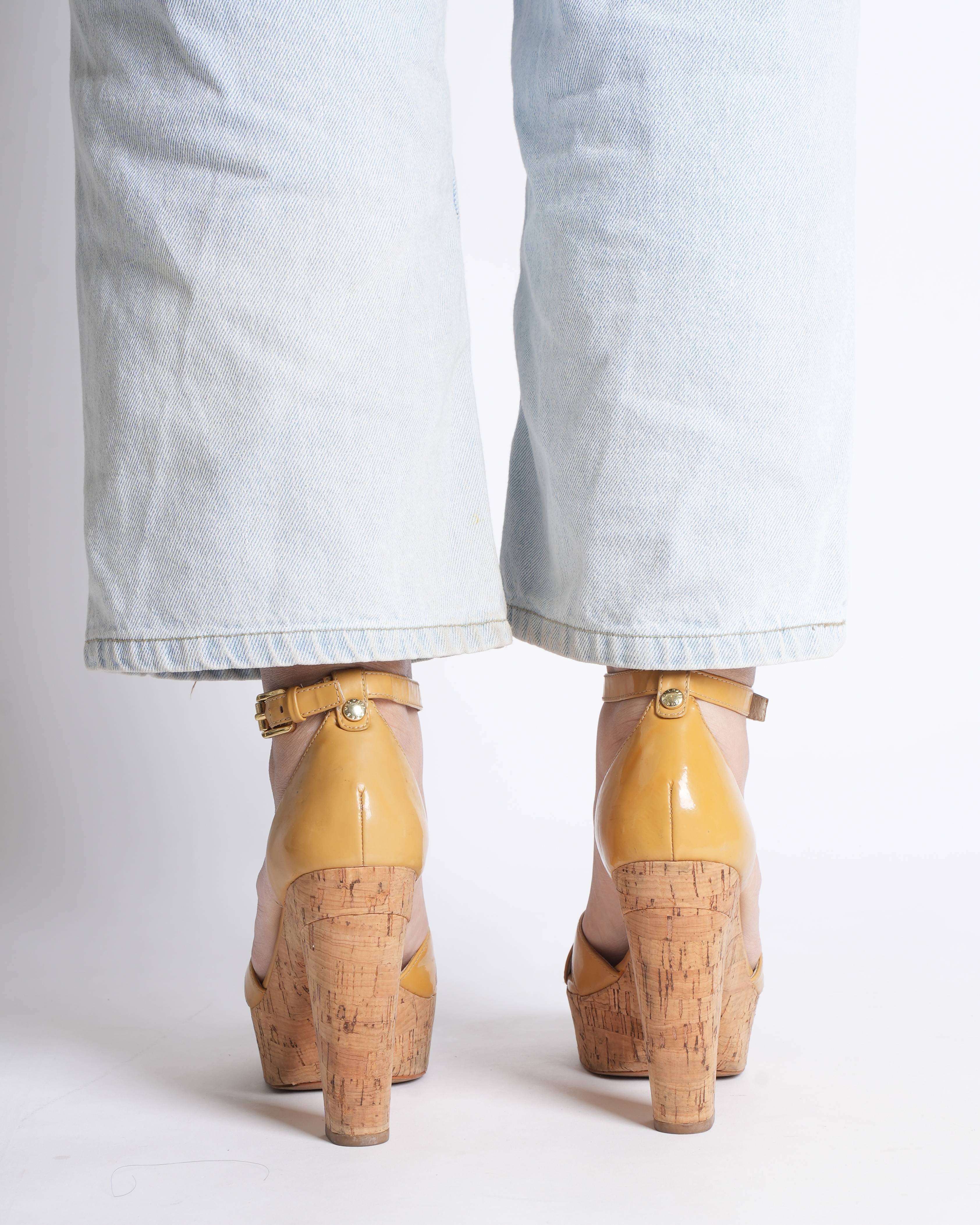 Michael Kors Ankle Closure Parent Leather Heels In Yellow