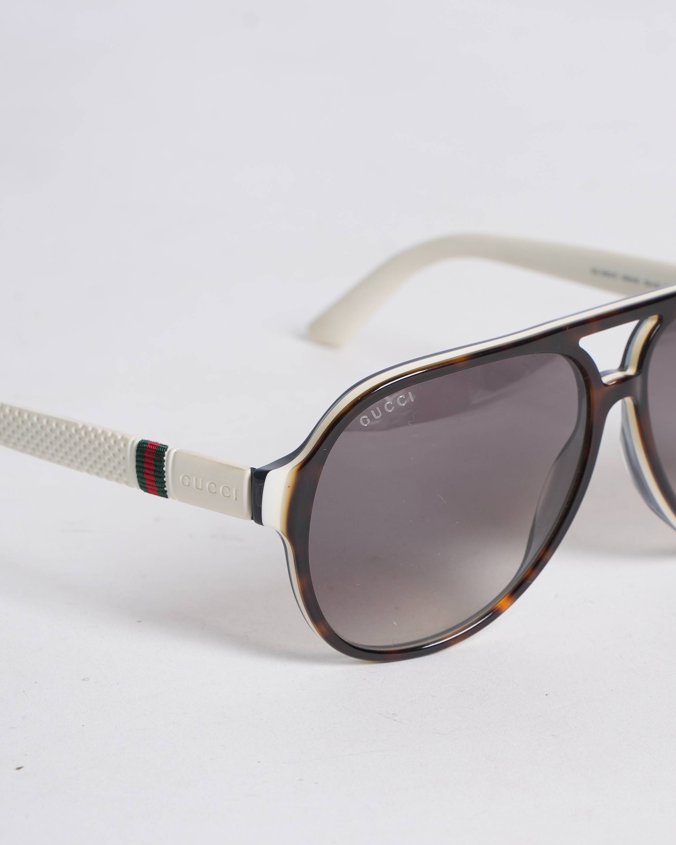 New Gucci men Tortoiseshell Brown/White Frames Gray Lenses Sunglasses