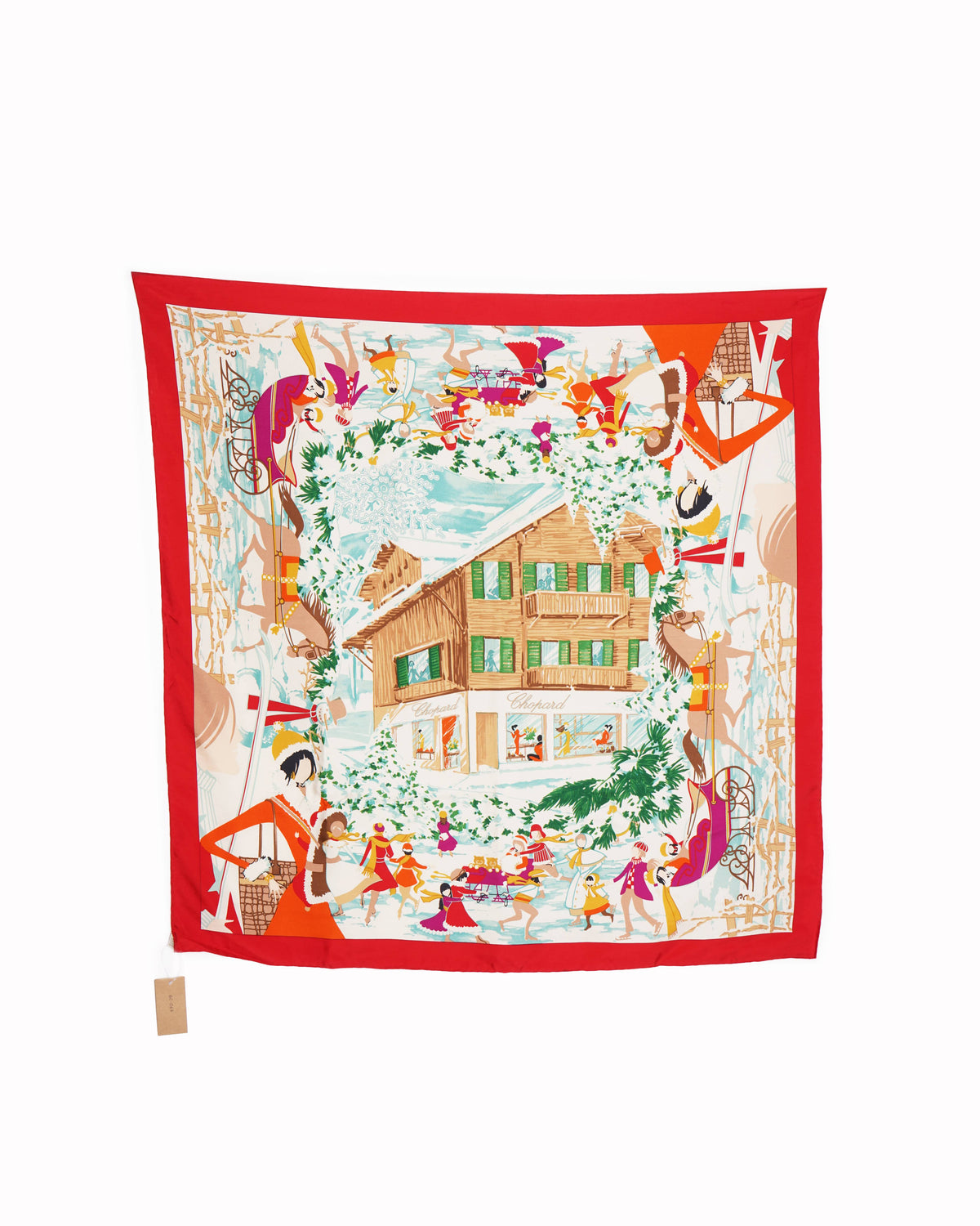 New Chopard Silk Printed Scarf In Orange-Red