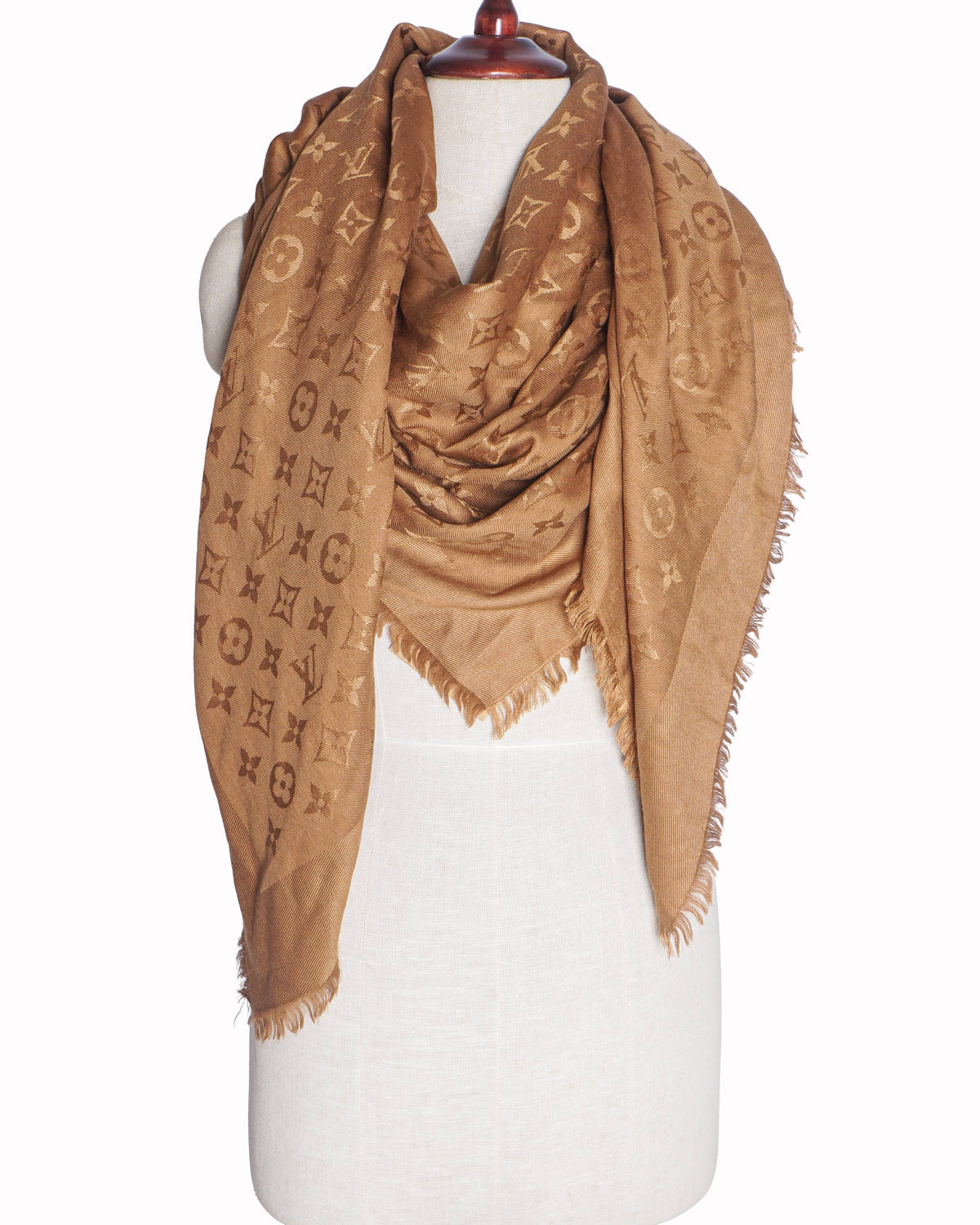Louis Vuitton Beige Silk-Wool Monogram Shawl