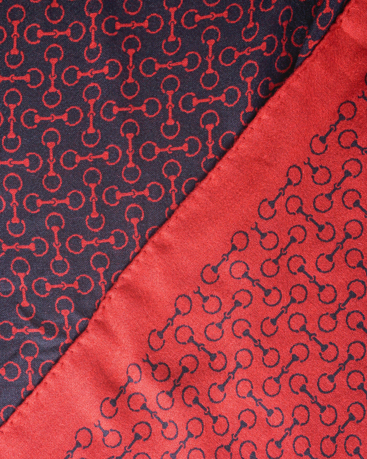 Hermès Red & Ink Bkue Silk Wool Mors de Filet Horse Bit Scarf