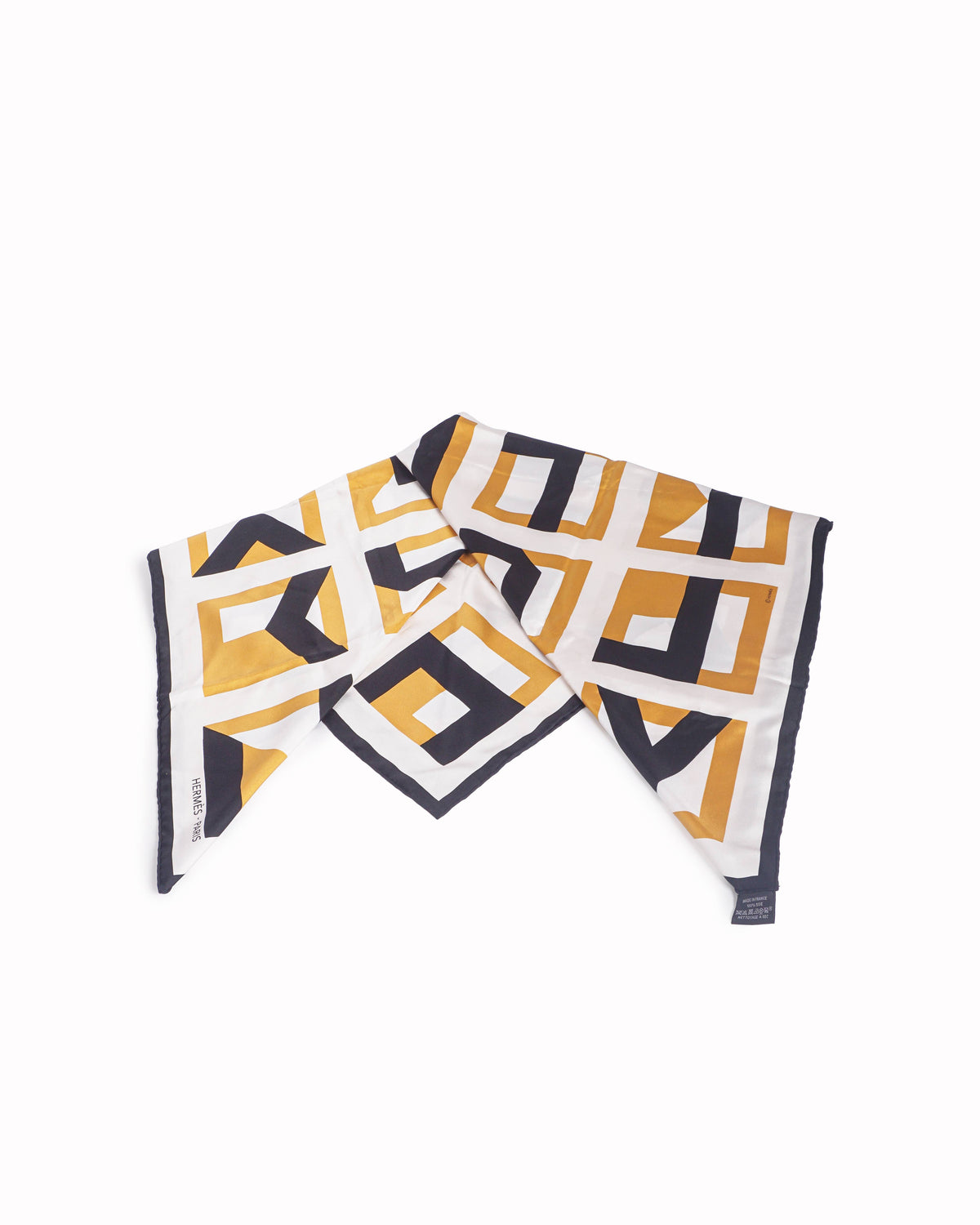 Hermès Geometric Black & Gold Carré Silk Scarf