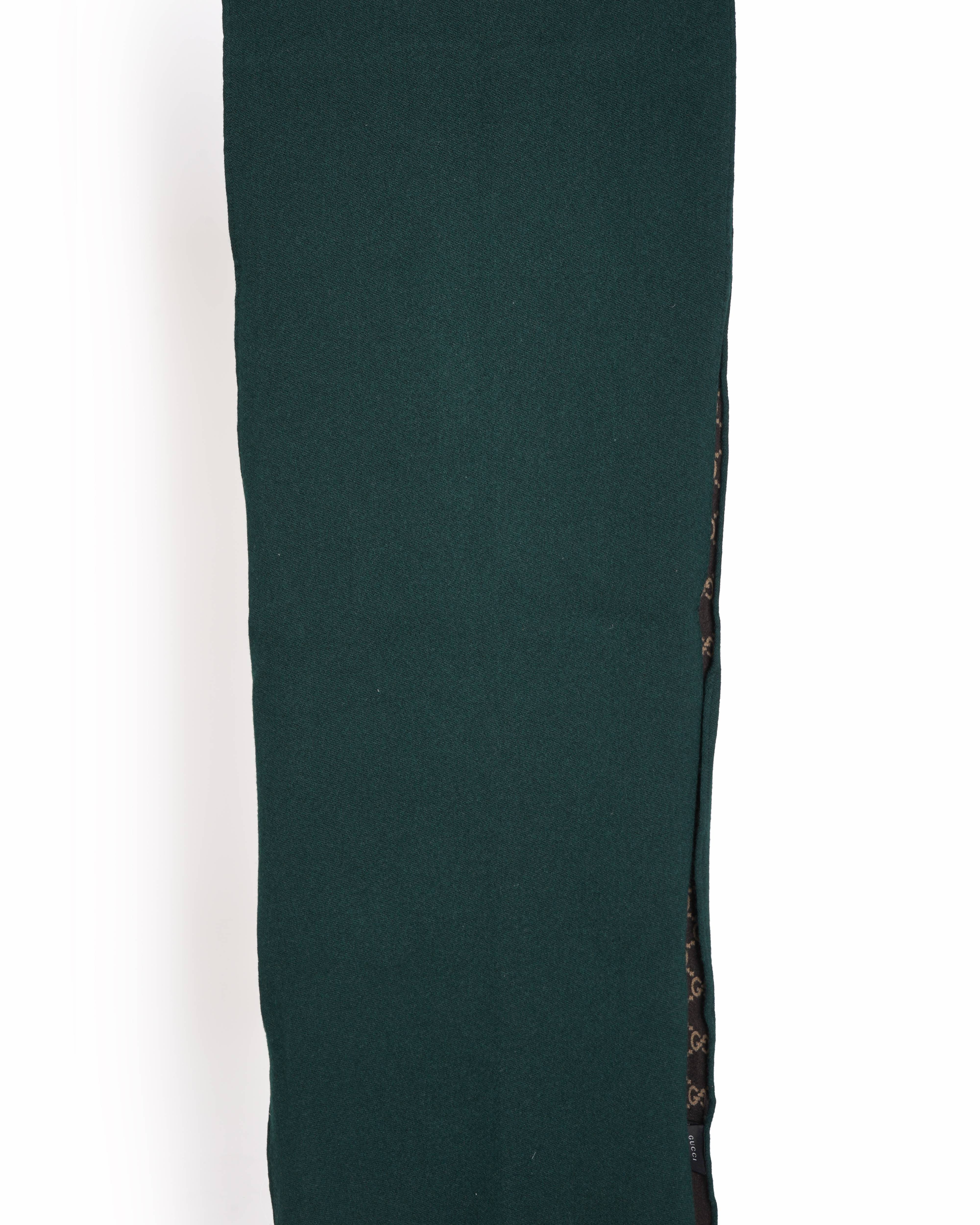 Gucci Reversible Green & Brown GG Monogram Wool Scarf