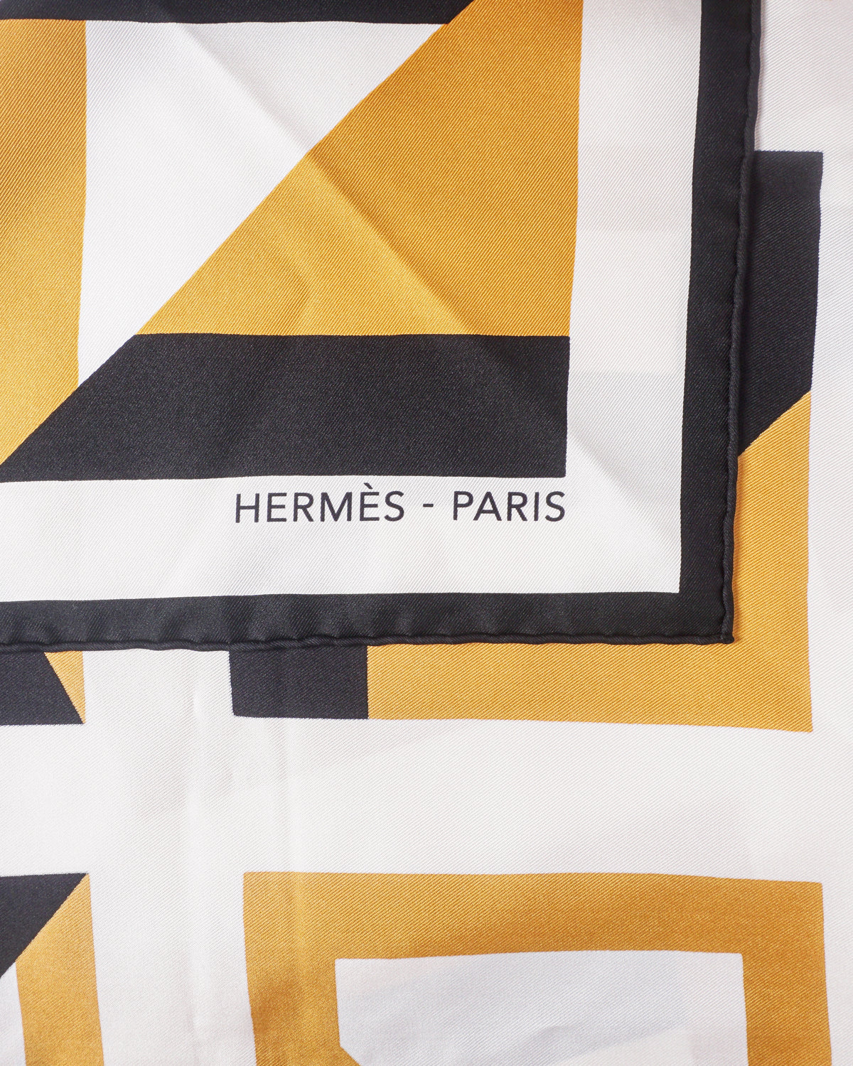 Hermès Geometric Black & Gold Carré Silk Scarf