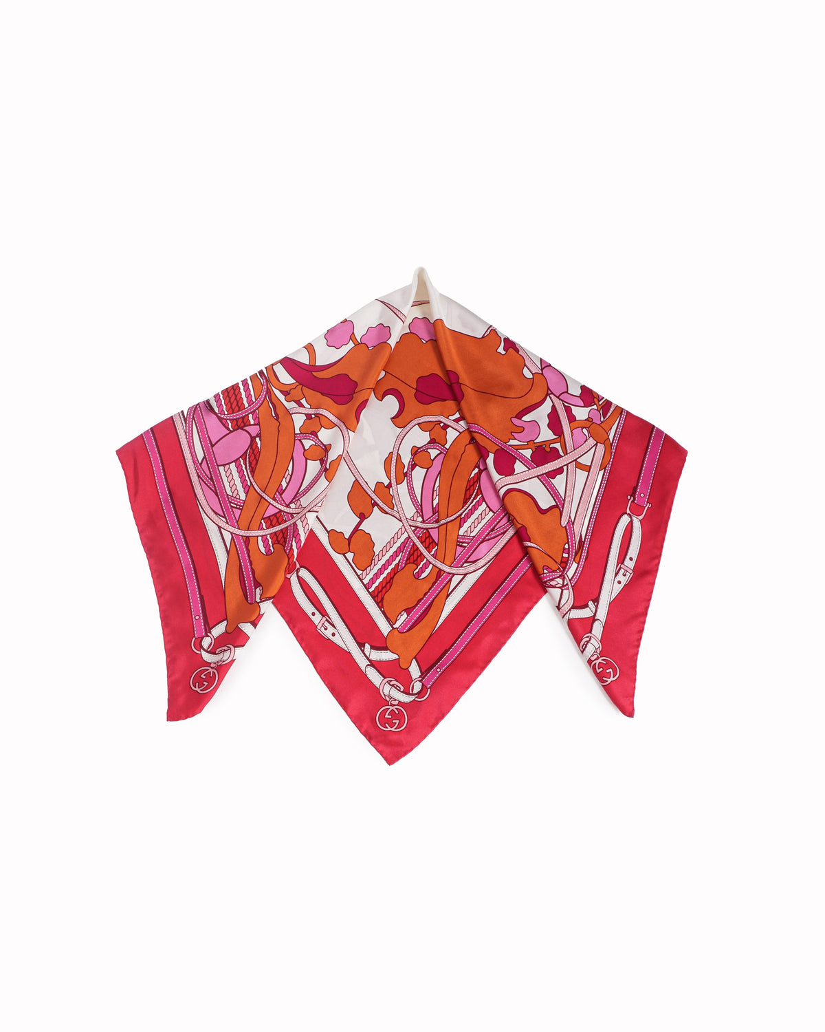 Gucci Pink & Cream Graphic Print Silk Scarf