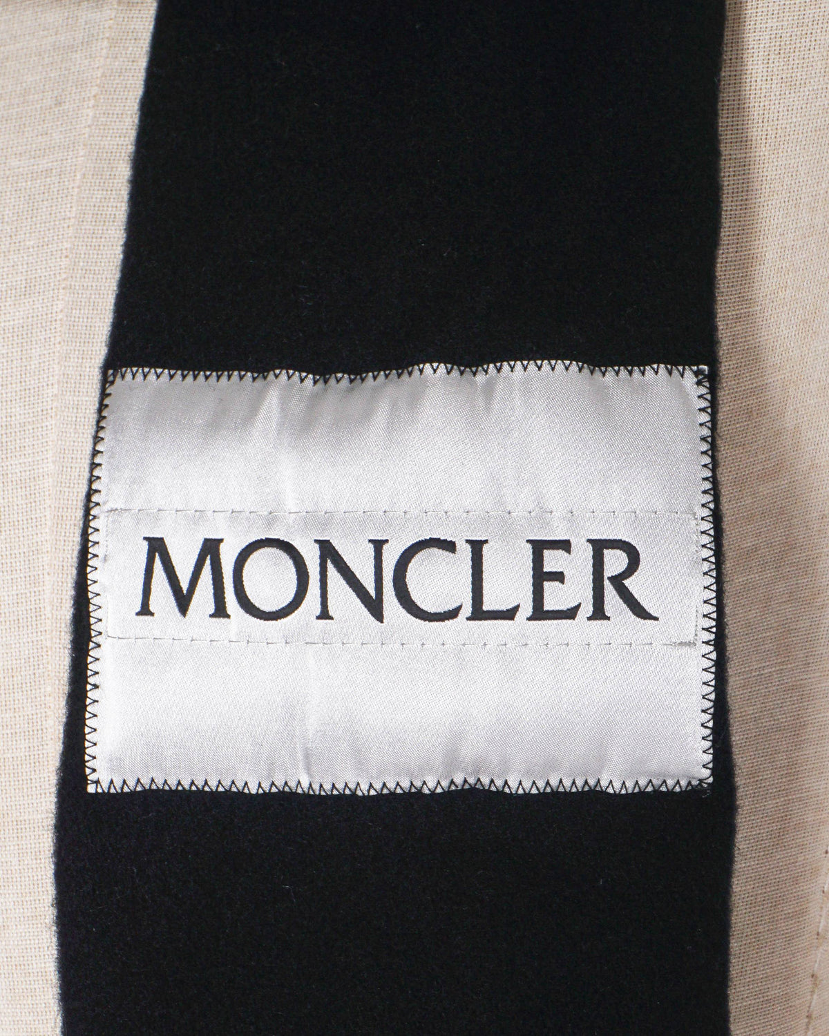 Moncler Black Virgin Wool Logo Patch Fringe Scarf