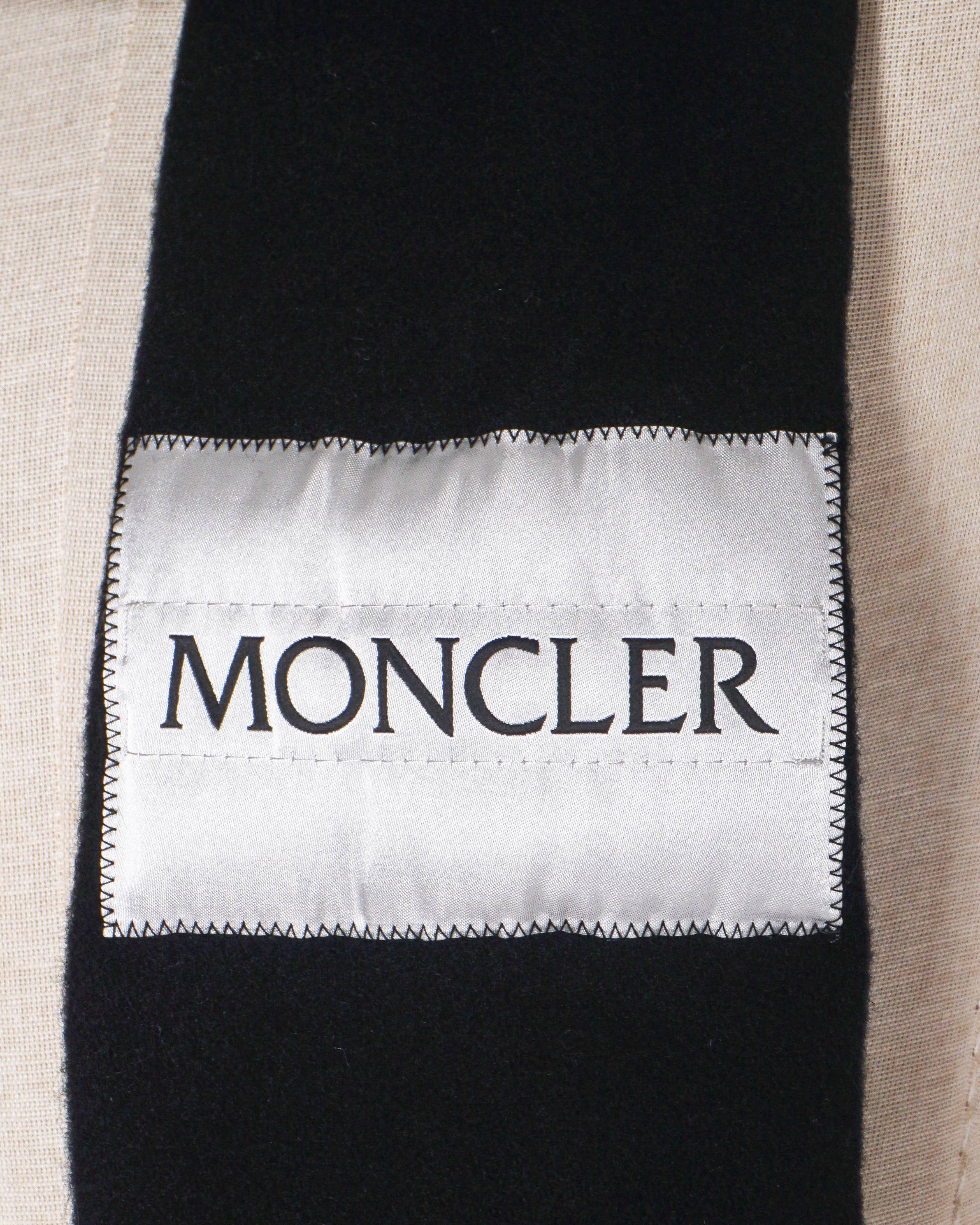 Moncler Black Virgin Wool Logo Patch Fringe Scarf