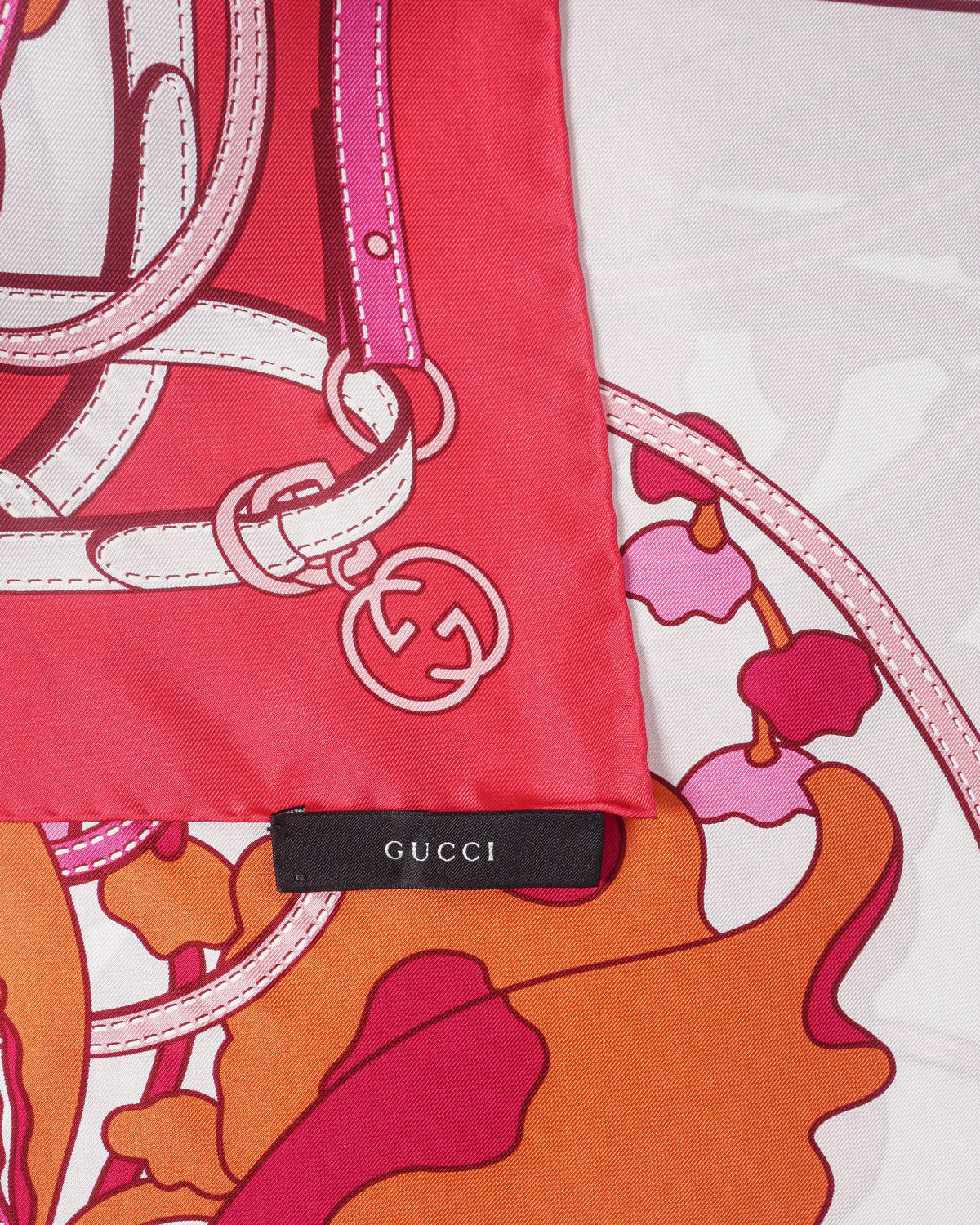 Gucci Pink & Cream Graphic Print Silk Scarf