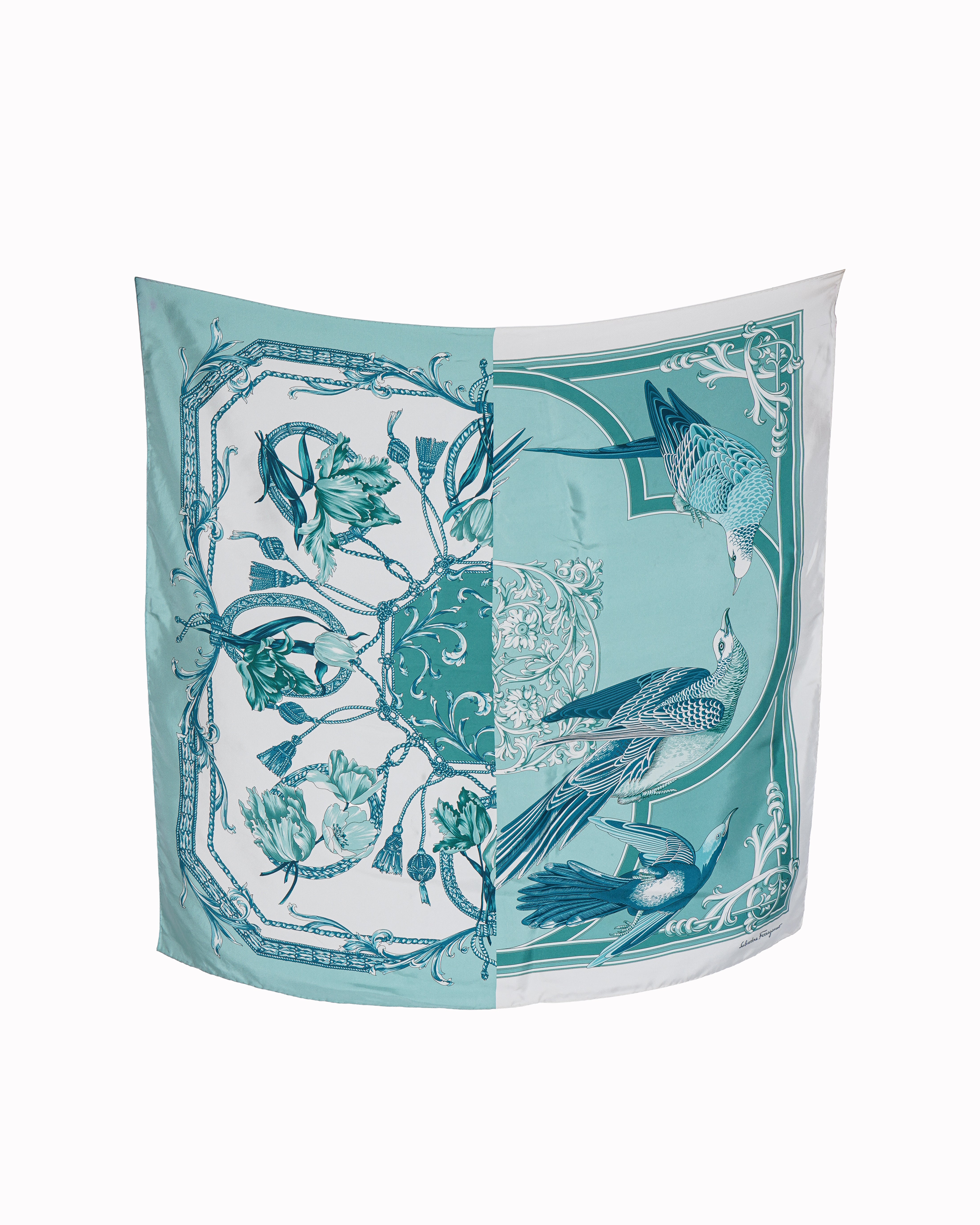 Salvatore Ferragamo Botanical & Avian Print Silk Scarf