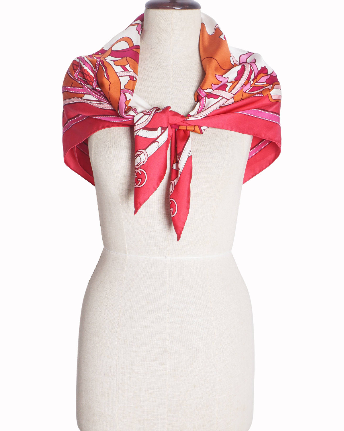 Gucci Pink & Cream Graphic Print Silk Scarf