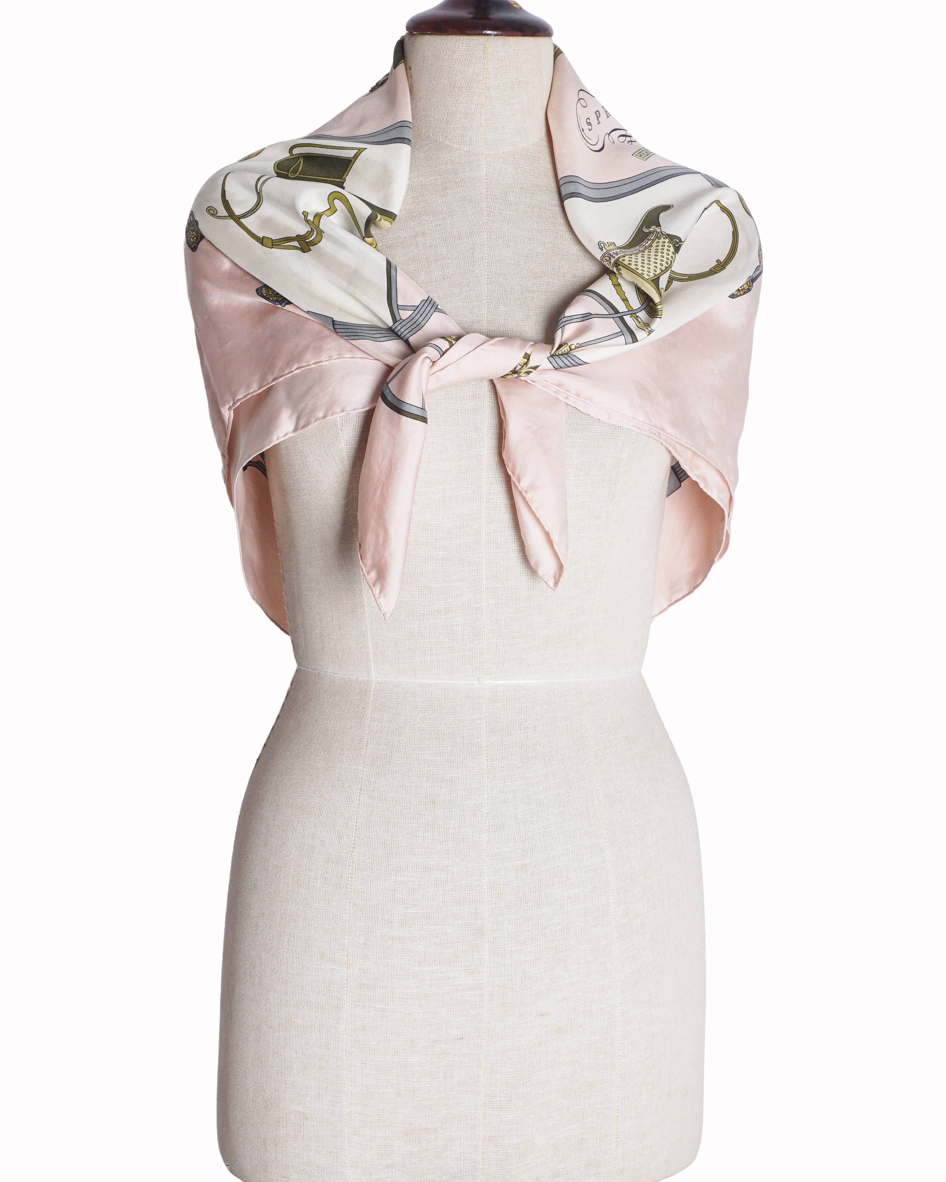 Hermès Vintage Pink & Gold Springs Silk Carre Scarf By Ledoux