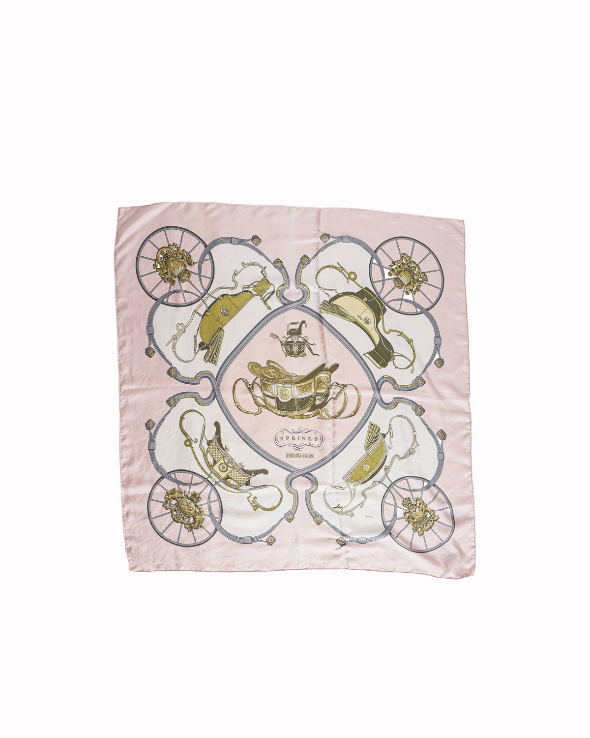 Hermès Vintage Pink & Gold Springs Silk Carre Scarf By Ledoux
