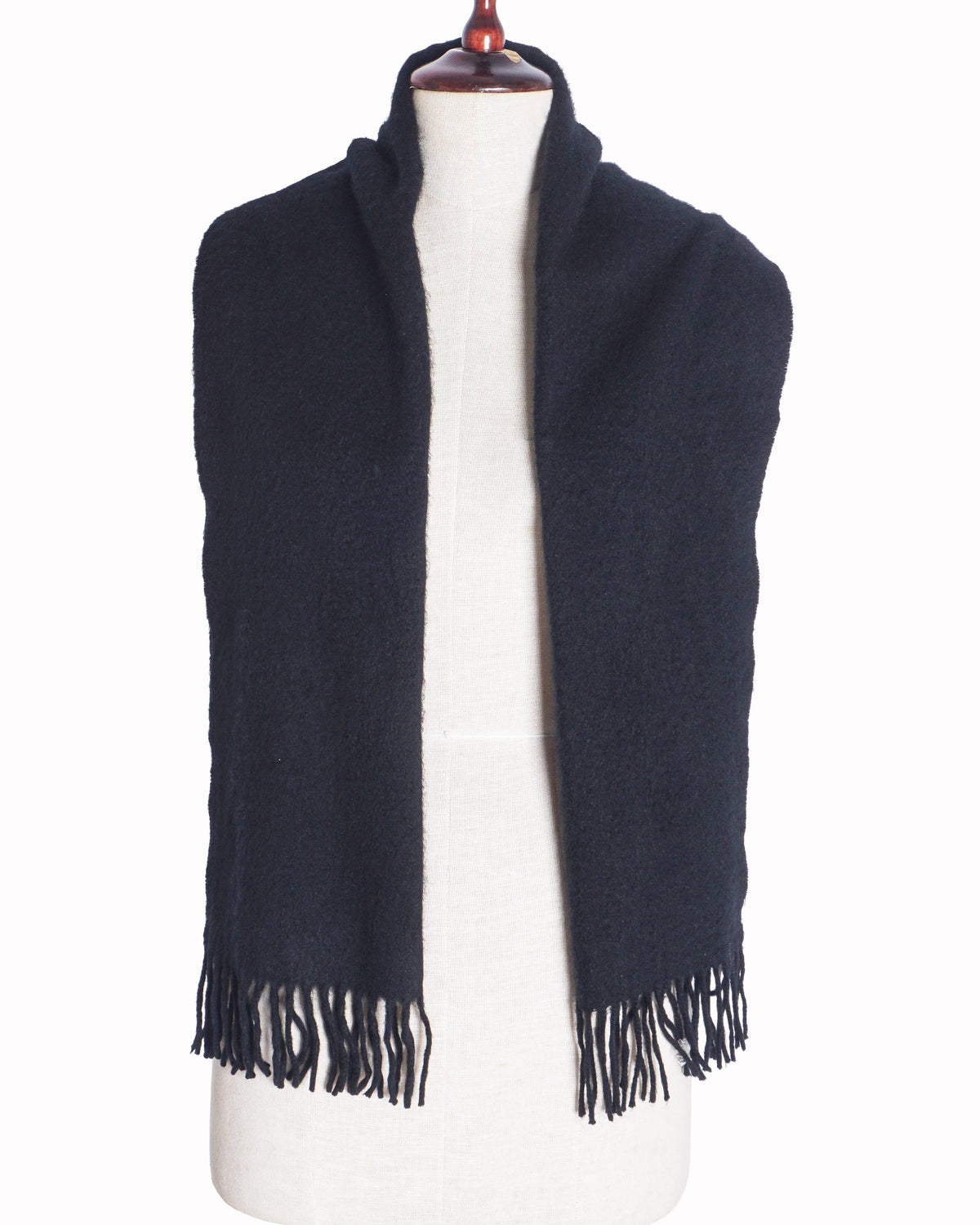 Hermès Classic Black Pure Cashmere Fringe Scarf