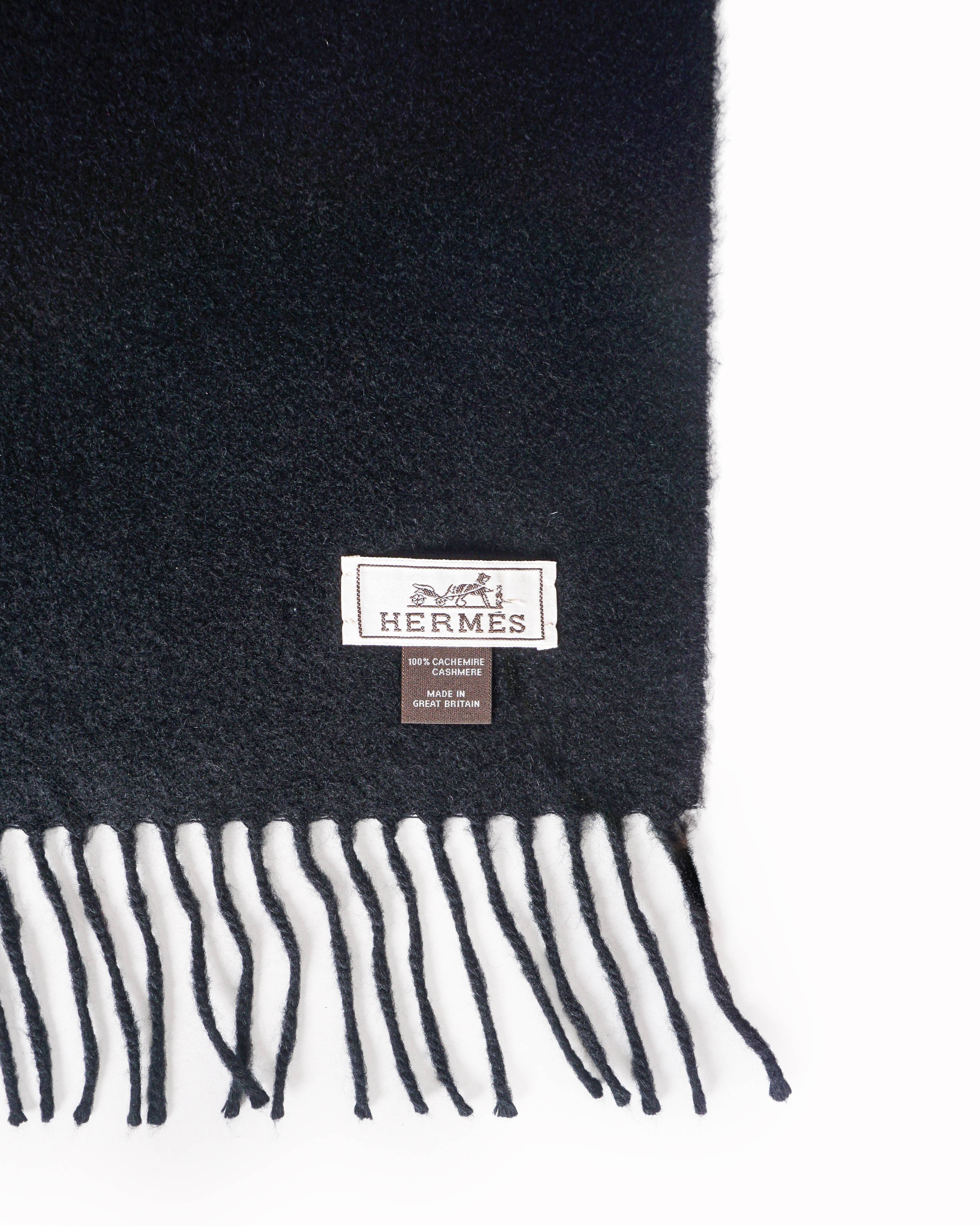 Hermès Classic Black Pure Cashmere Fringe Scarf