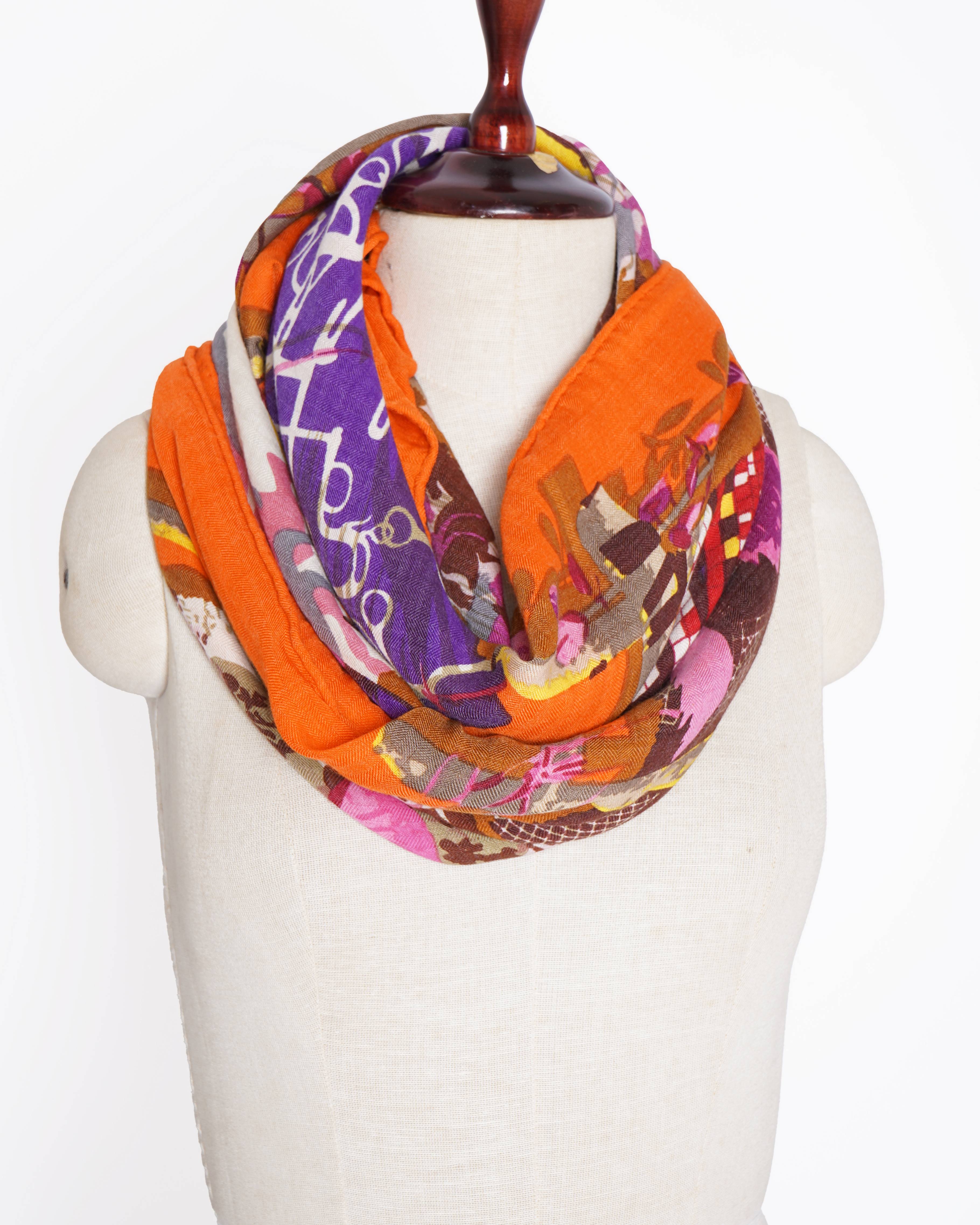 Hermes Orange Multi Silk Le Robinson Chic Scarf