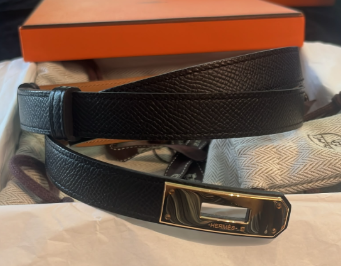 Hermès Black Epsom Leather Kelly 18 Belt Rose Gold Hardware
