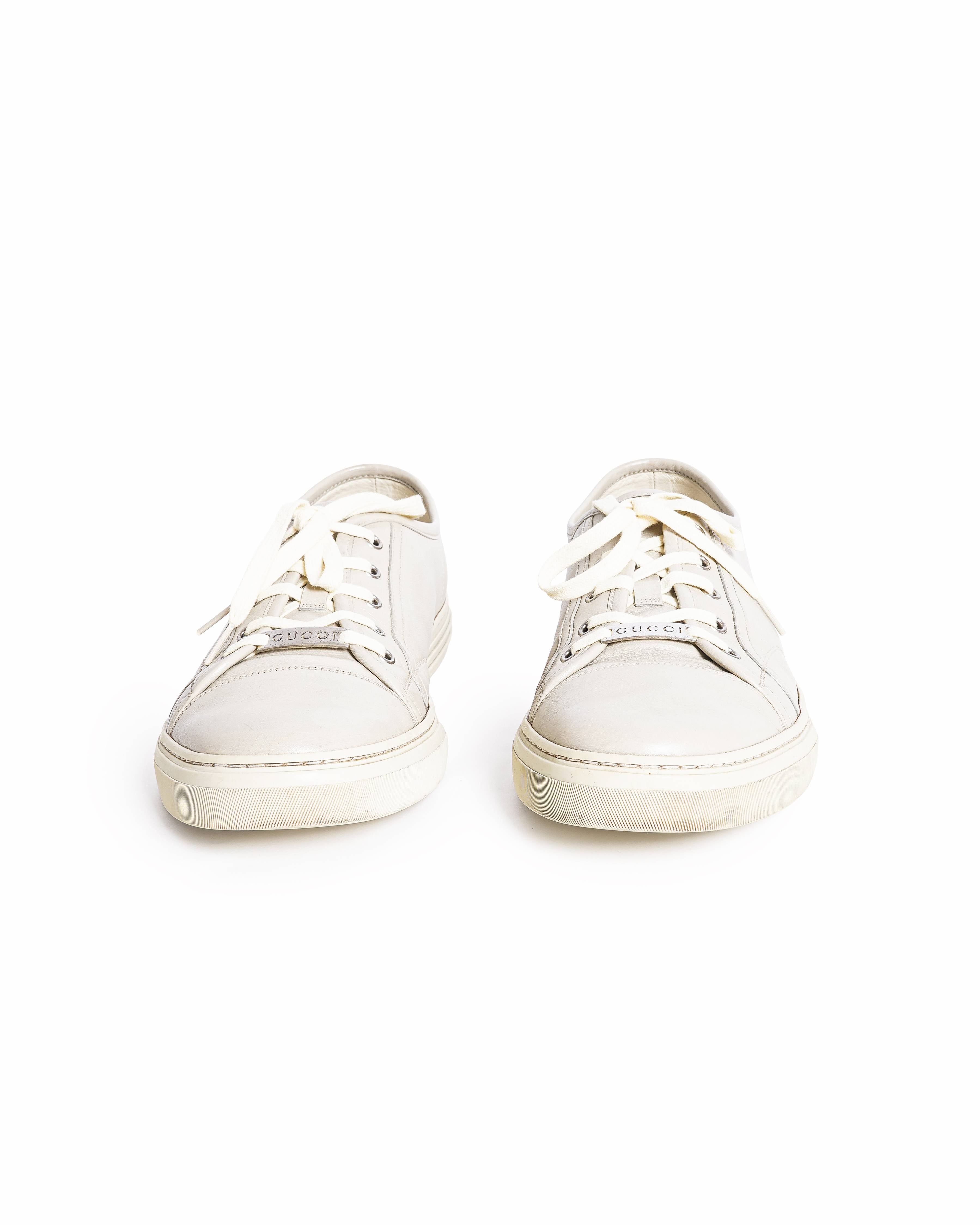 Gucci Men's Beige Leather Ace-Style Trainers