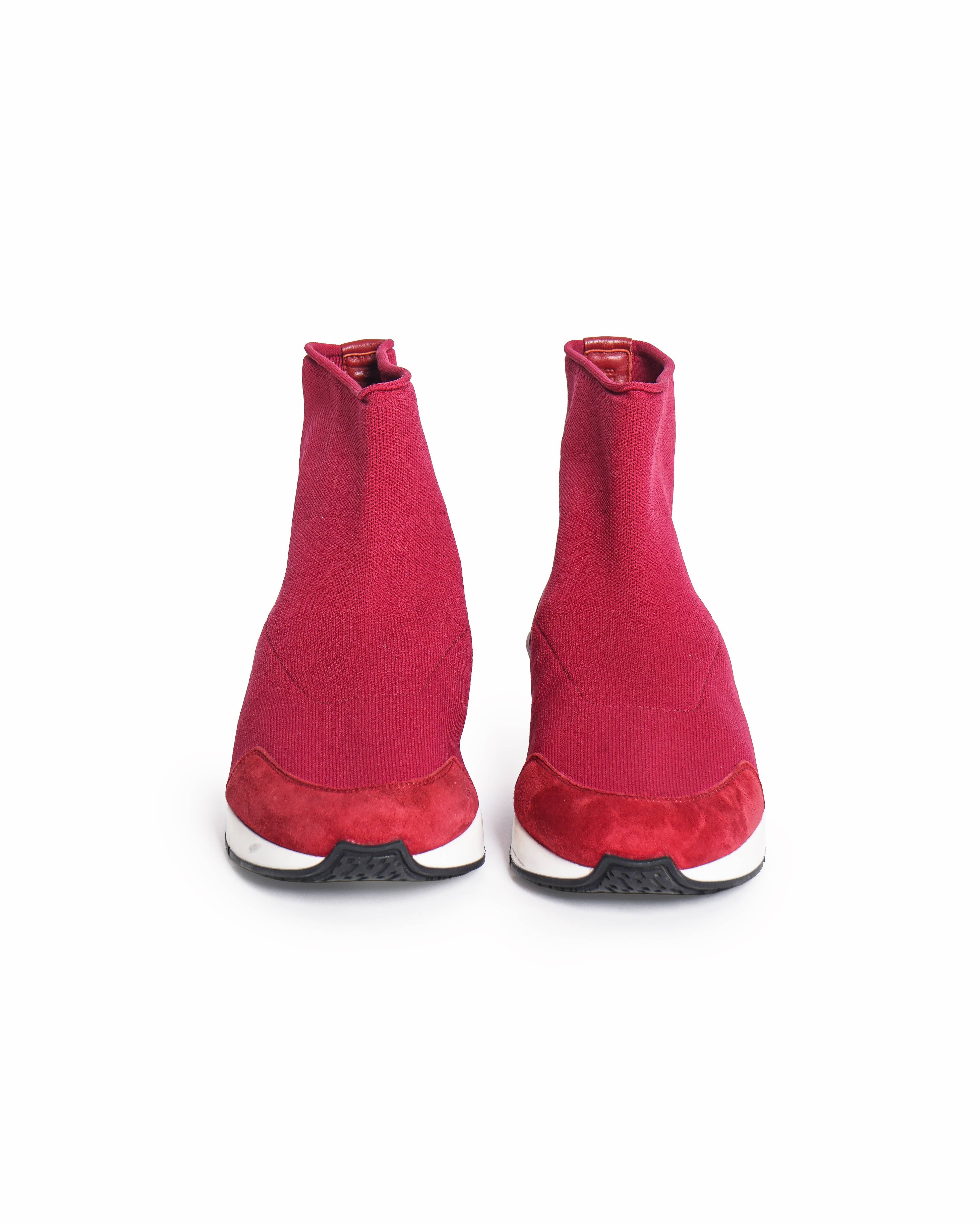 Hermés Soft Mesh Calfskin & Suede Goatskin High Top Sneakers Red