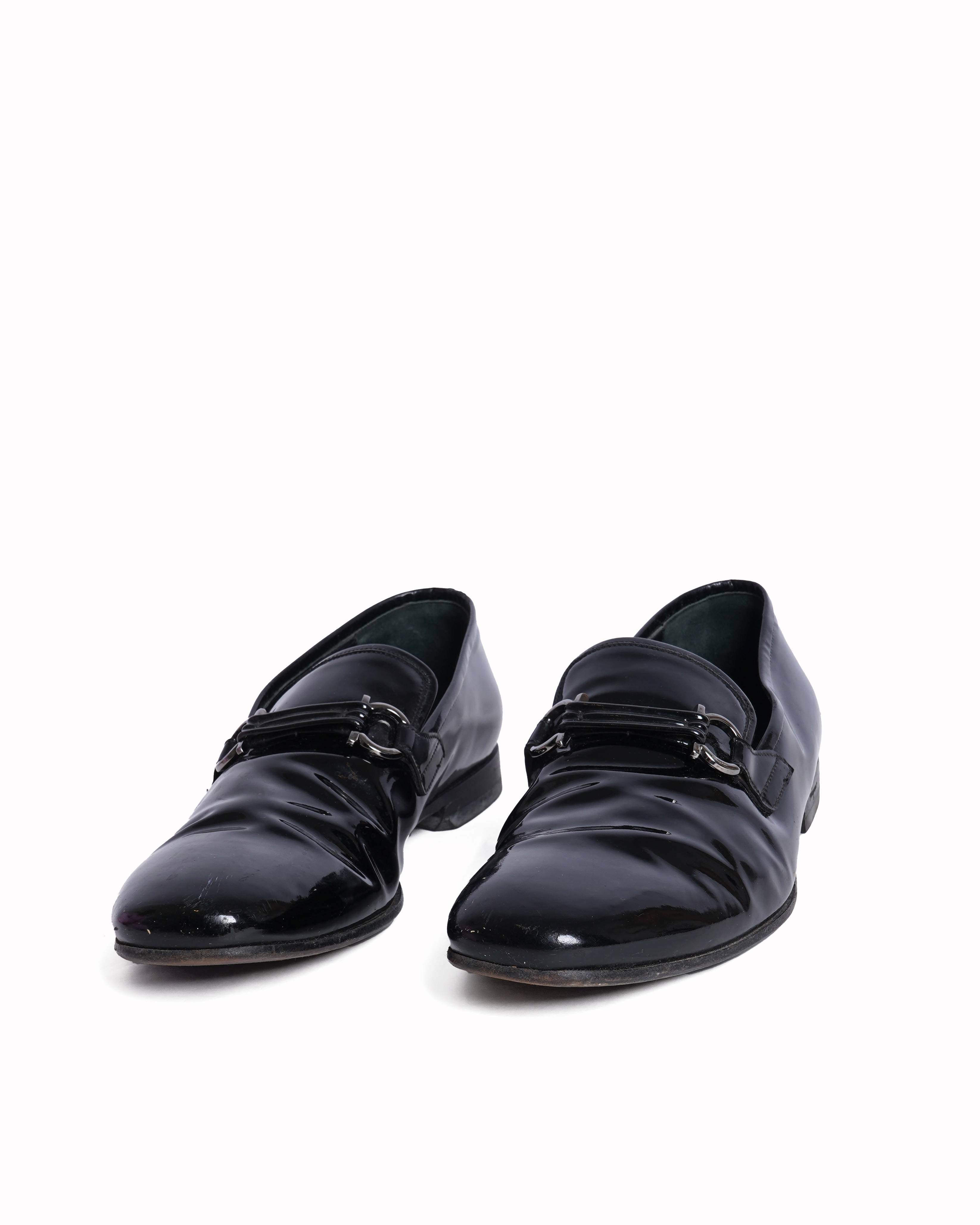 Salvatore Ferragamo black patent leather shoes
