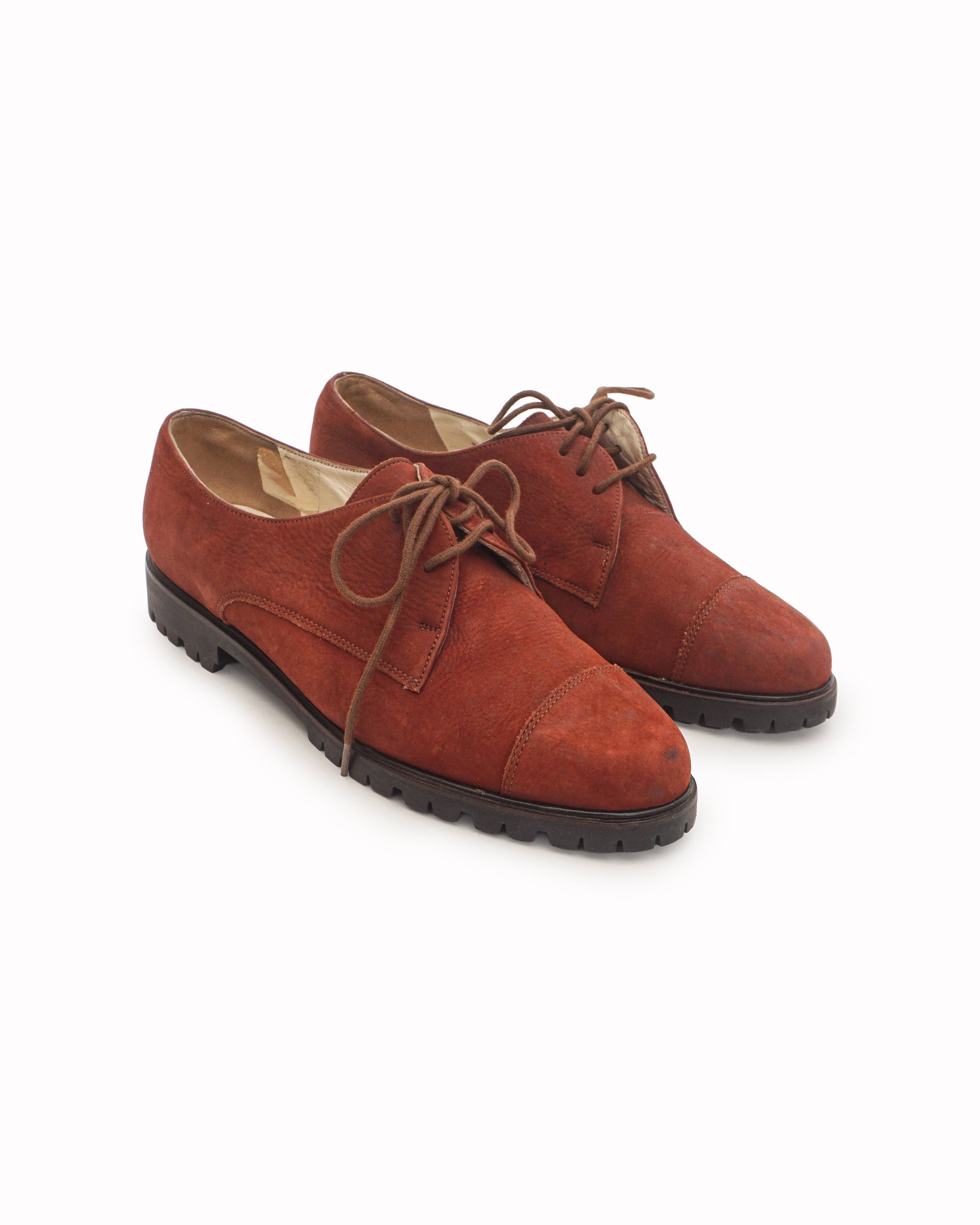Bally Women's Terracotta Suede Lace-Up Lug Sole Derbies