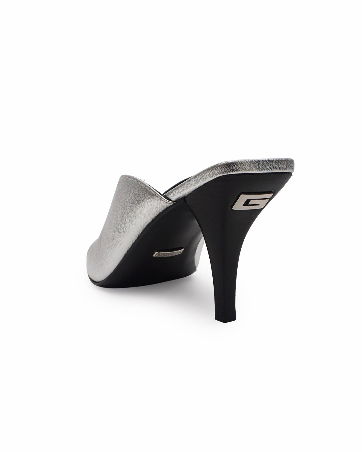 Gucci Metallic Silver Leather V-Neck Open Toe Mule Sandals