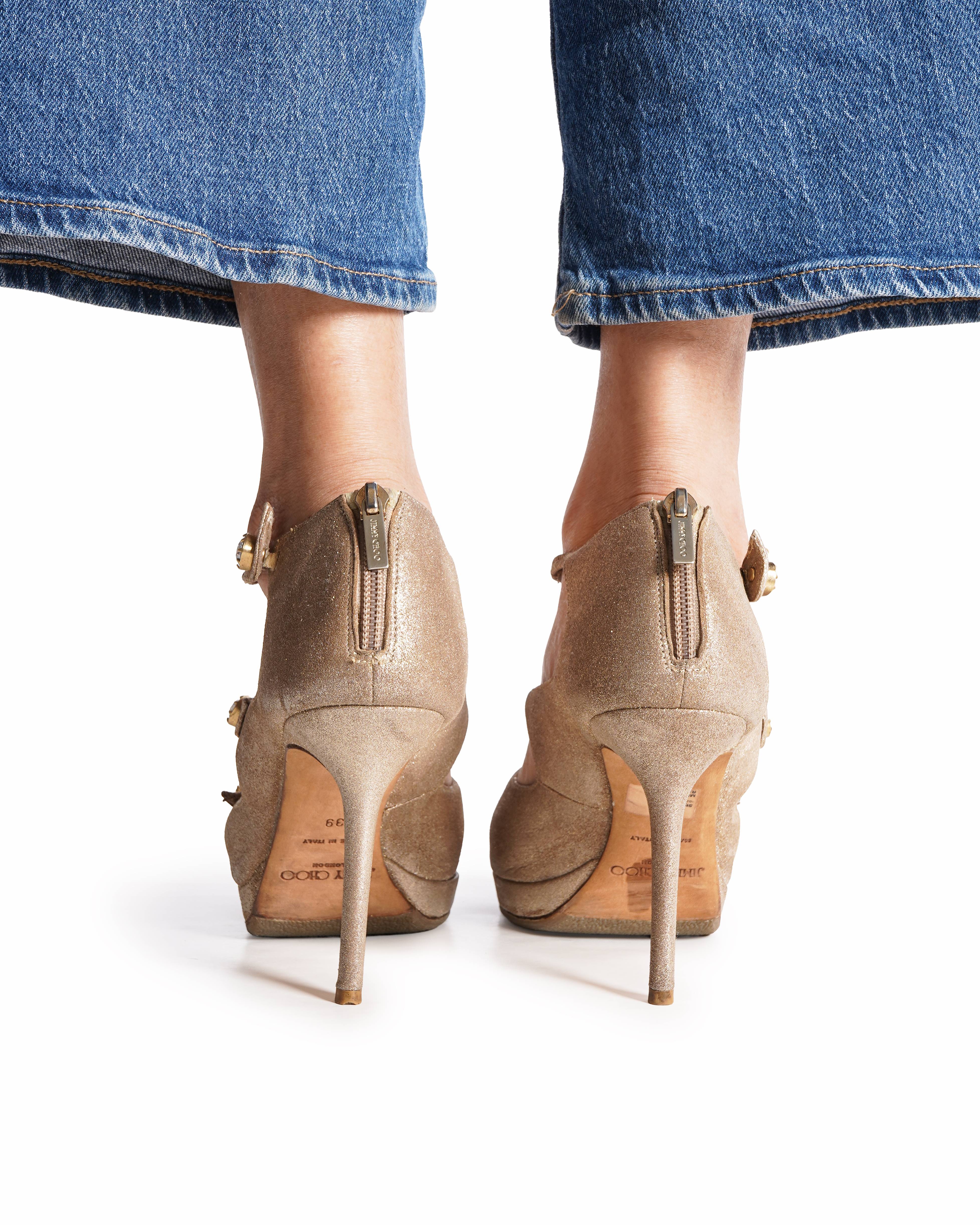 Jimmy Choo Peep Toe Pumps With Diamonties