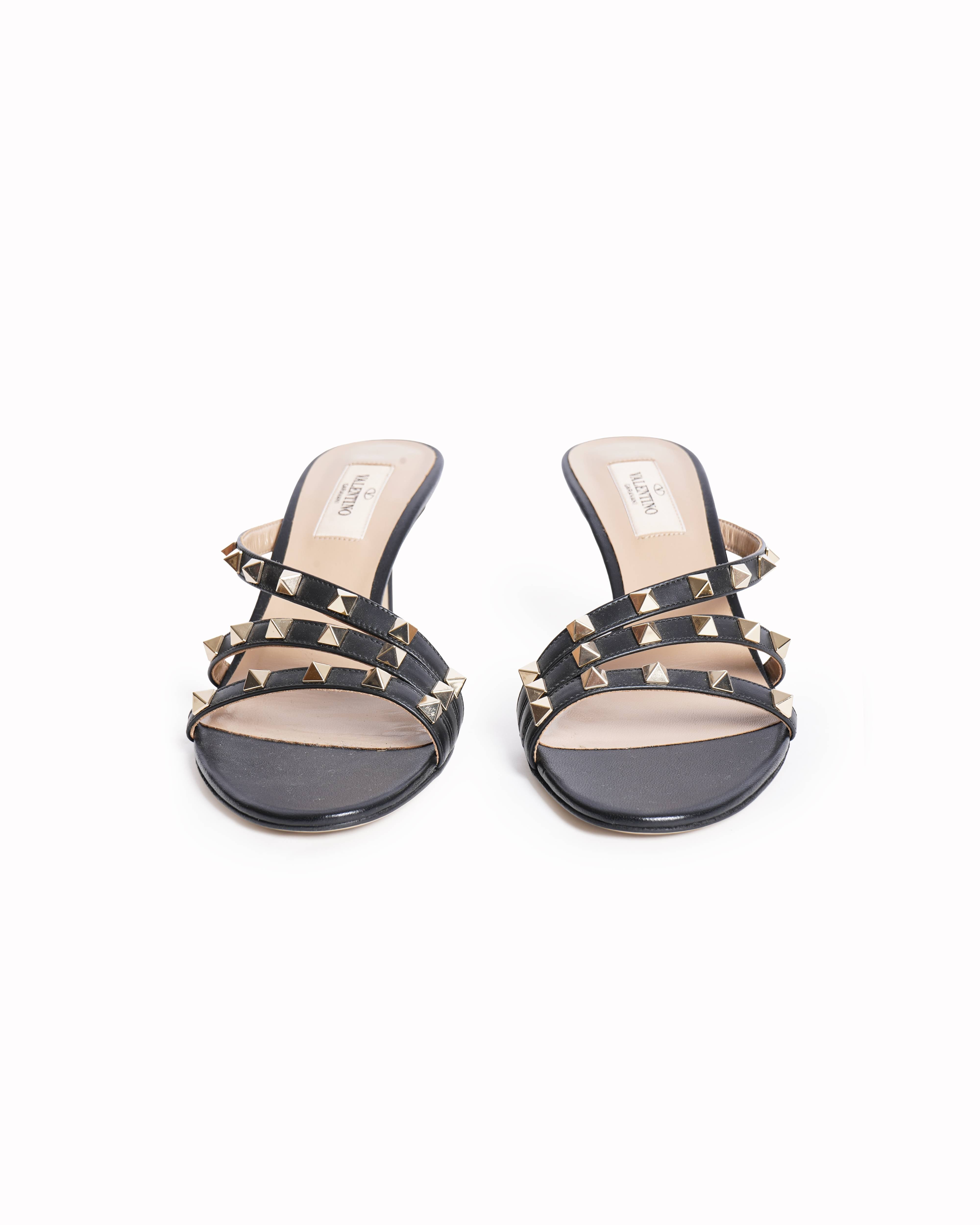 Valentino Garavani Black Leather Rockstud Heels