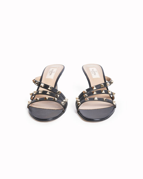 Valentino Garavani Black Leather Rockstud Heels