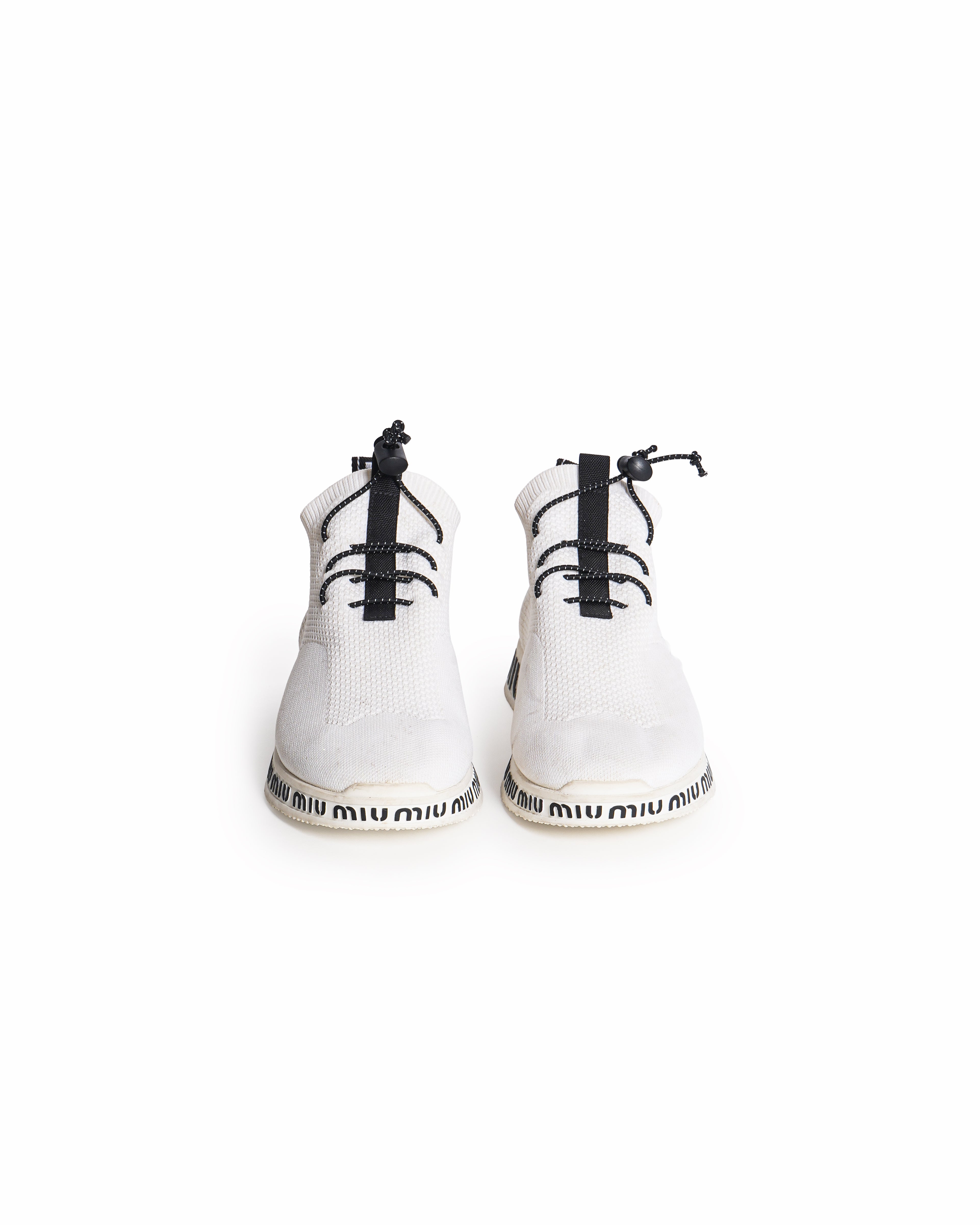 Miu Miu White Knit Logo Chunky Sneakers
