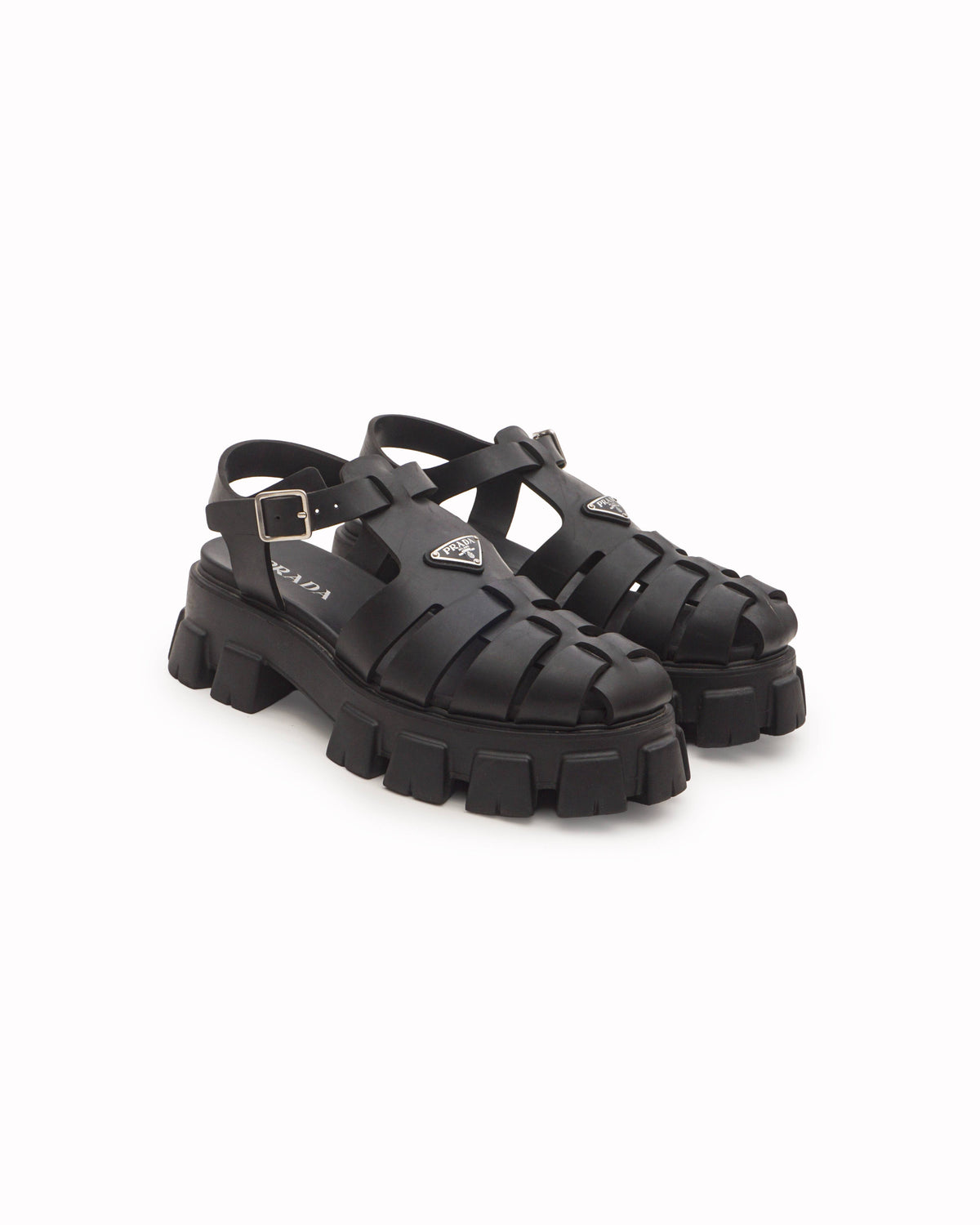 Prada Black Foam Rubber Monolith Cage Platform Sandals