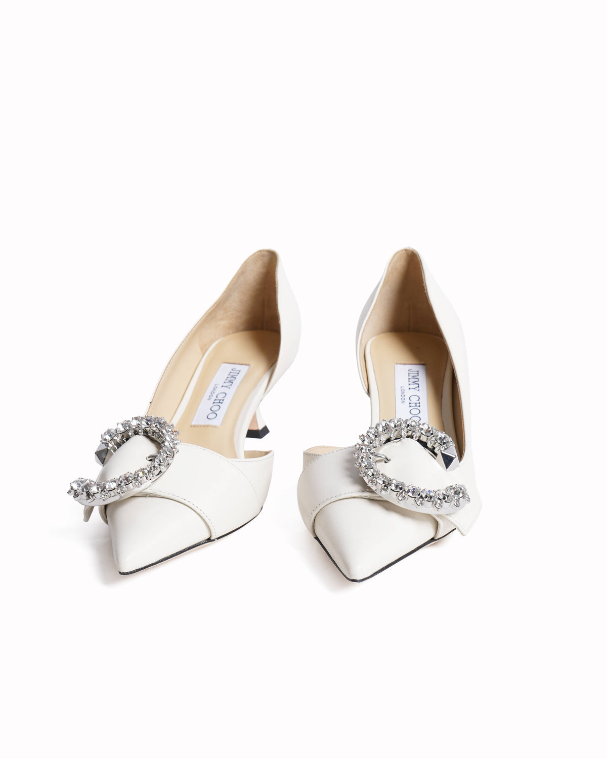 Jimmy Choo Melva Ivory Leather D’Orsay Pumps With Crystal Buckle