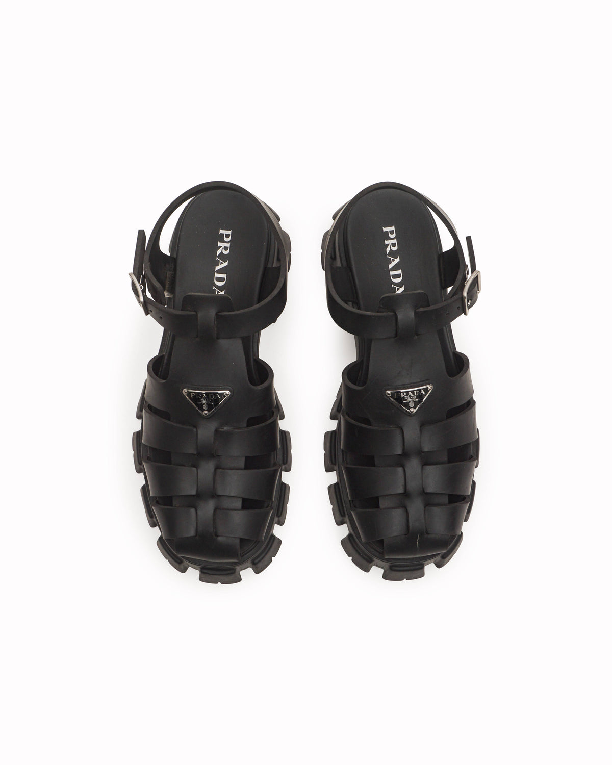 Prada Black Foam Rubber Monolith Cage Platform Sandals
