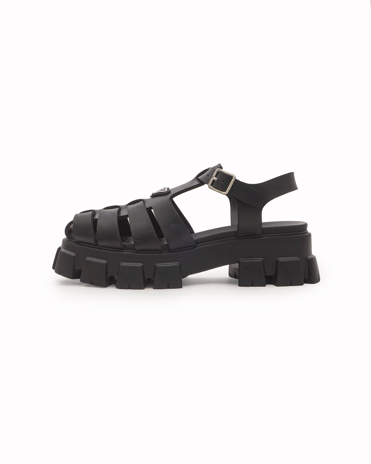 Prada Black Foam Rubber Monolith Cage Platform Sandals