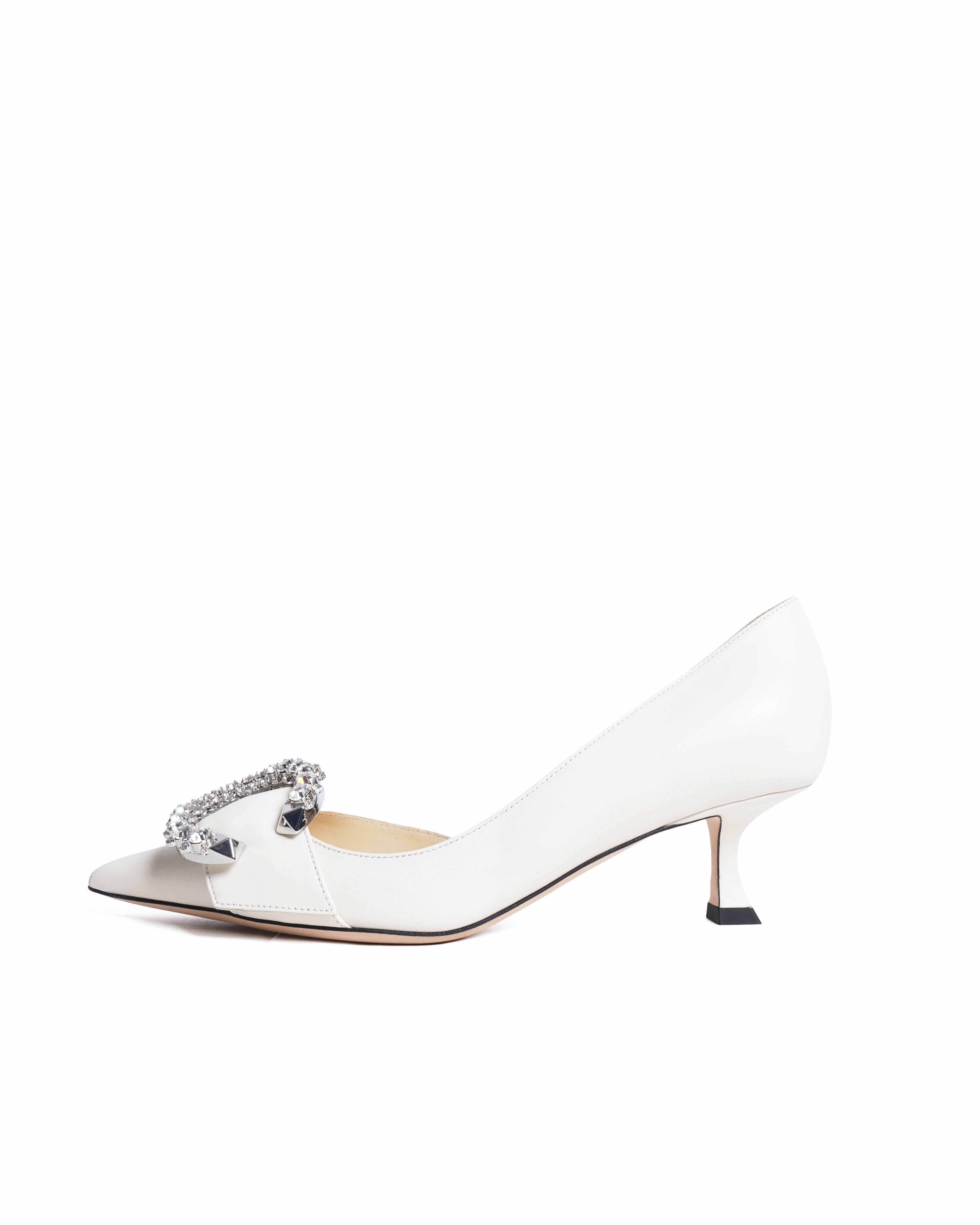 Jimmy Choo Melva Ivory Leather D’Orsay Pumps With Crystal Buckle
