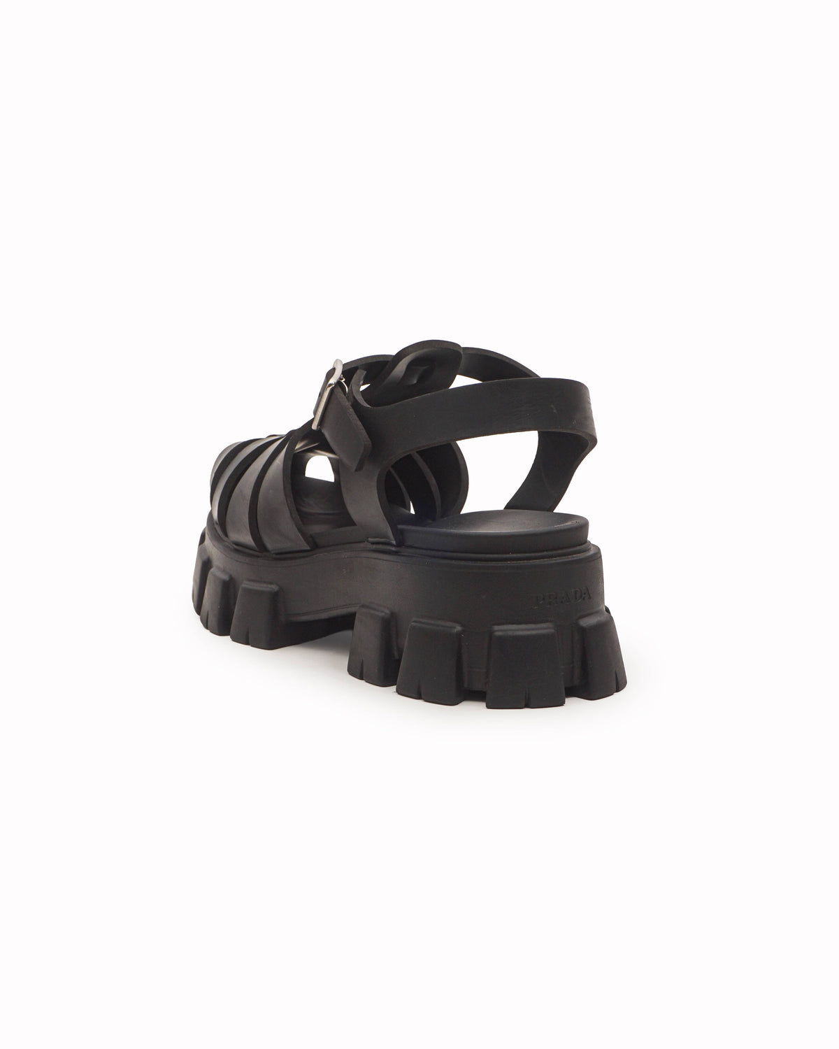 Prada Black Foam Rubber Monolith Cage Platform Sandals