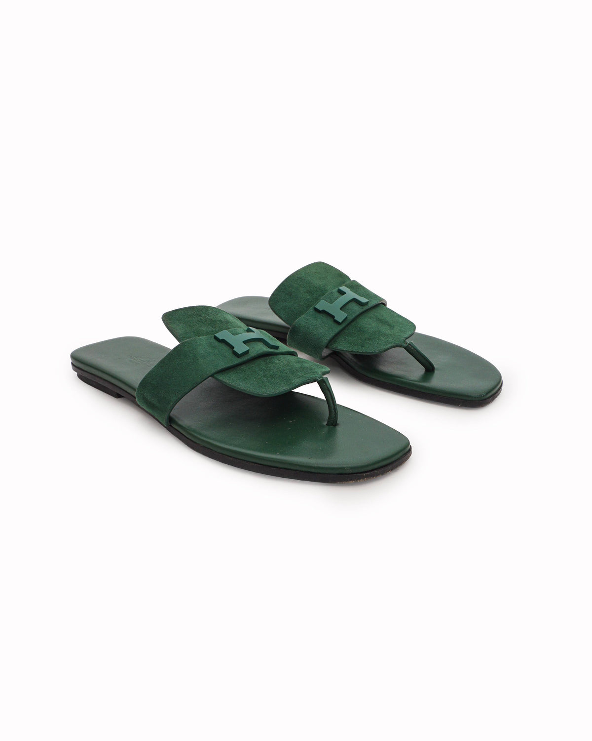 Hermès Galerie Green Suede Flat Sandals