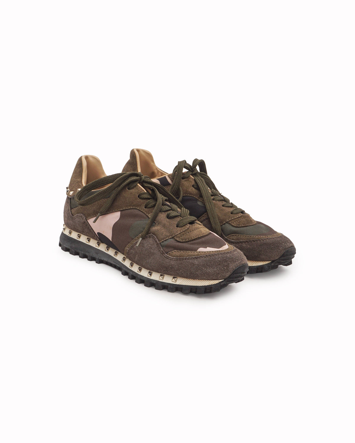 Valentino Military Green Camouflage Nylon & Suede Rockrunner Sneakers