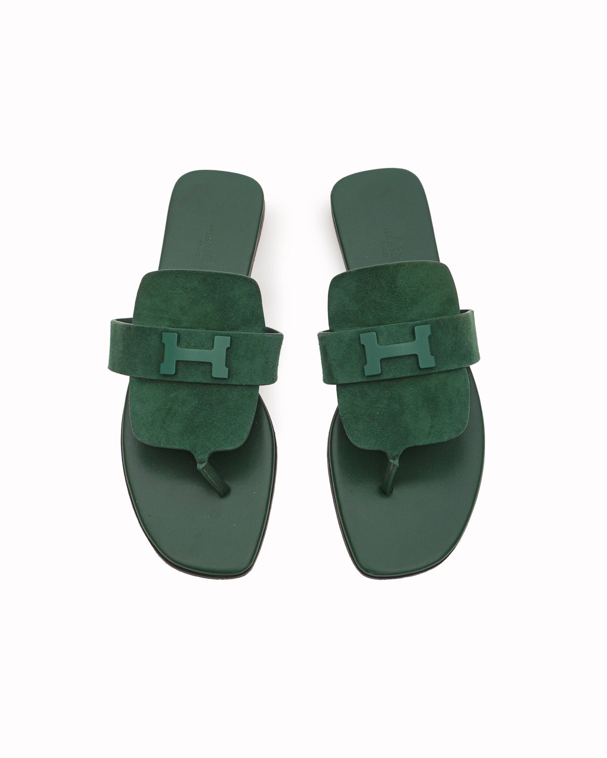 Hermès Galerie Green Suede Flat Sandals