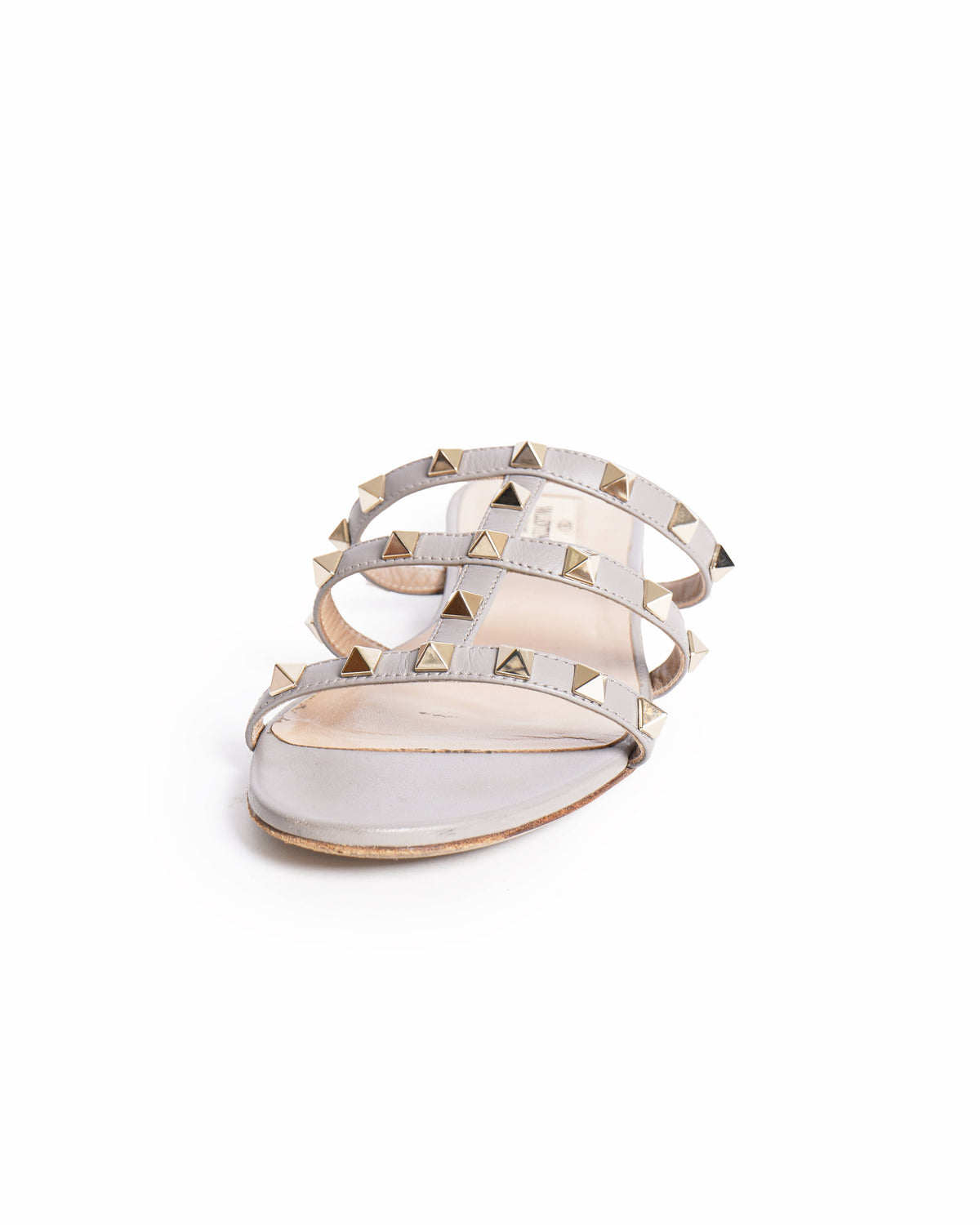 Valentino Garavani Grey Leather Rockstud Cage Flat Slides