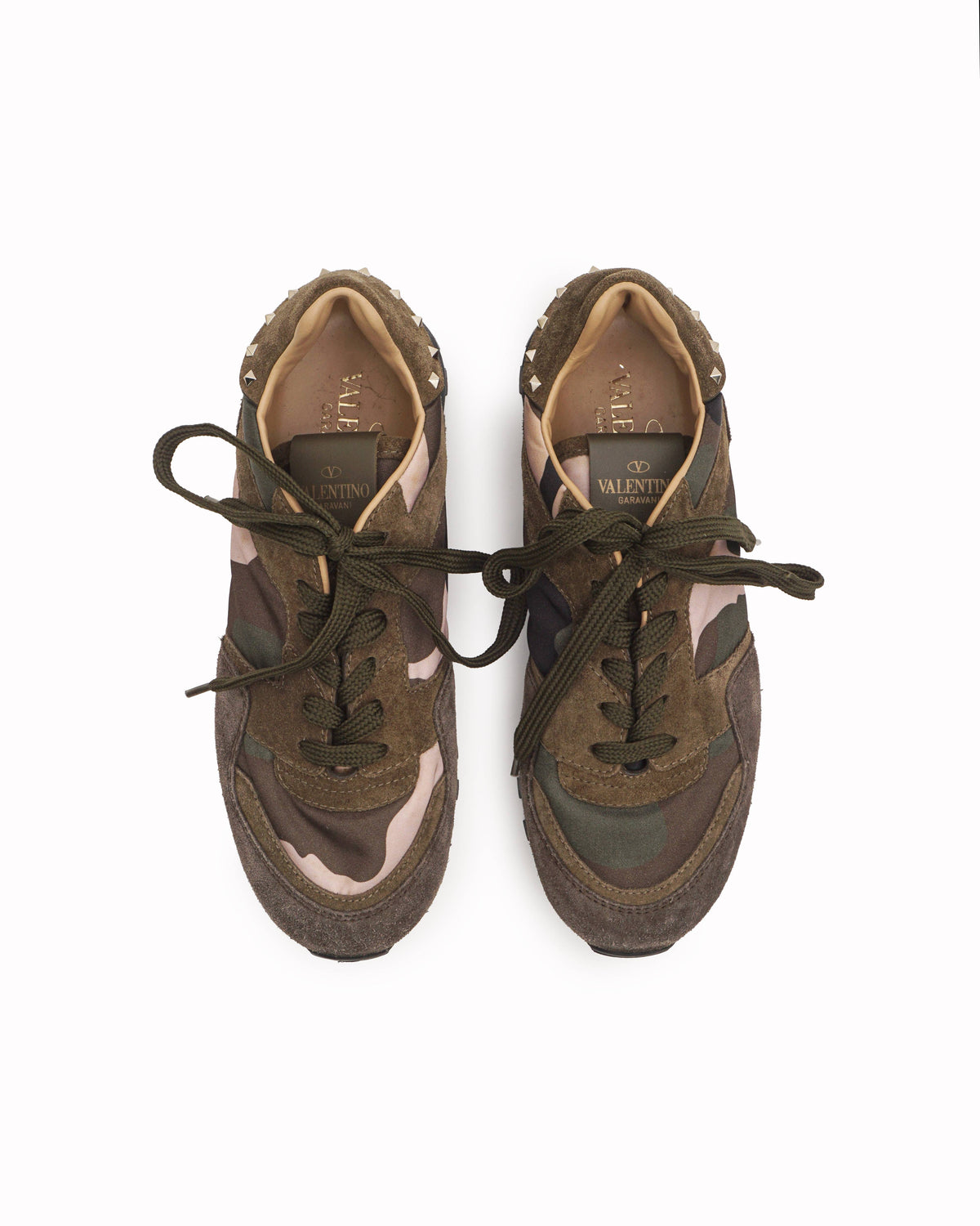 Valentino Military Green Camouflage Nylon & Suede Rockrunner Sneakers
