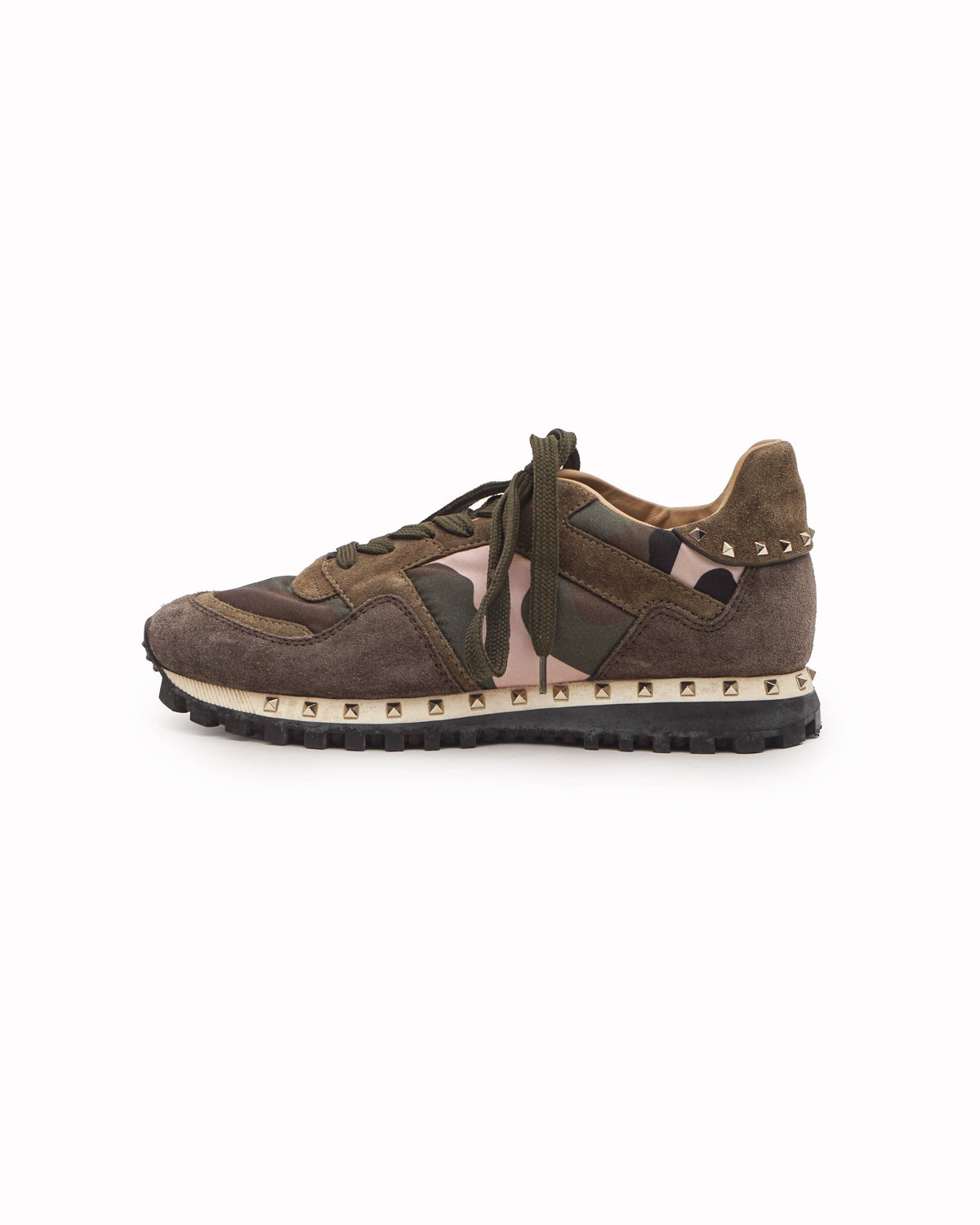 Valentino Military Green Camouflage Nylon & Suede Rockrunner Sneakers