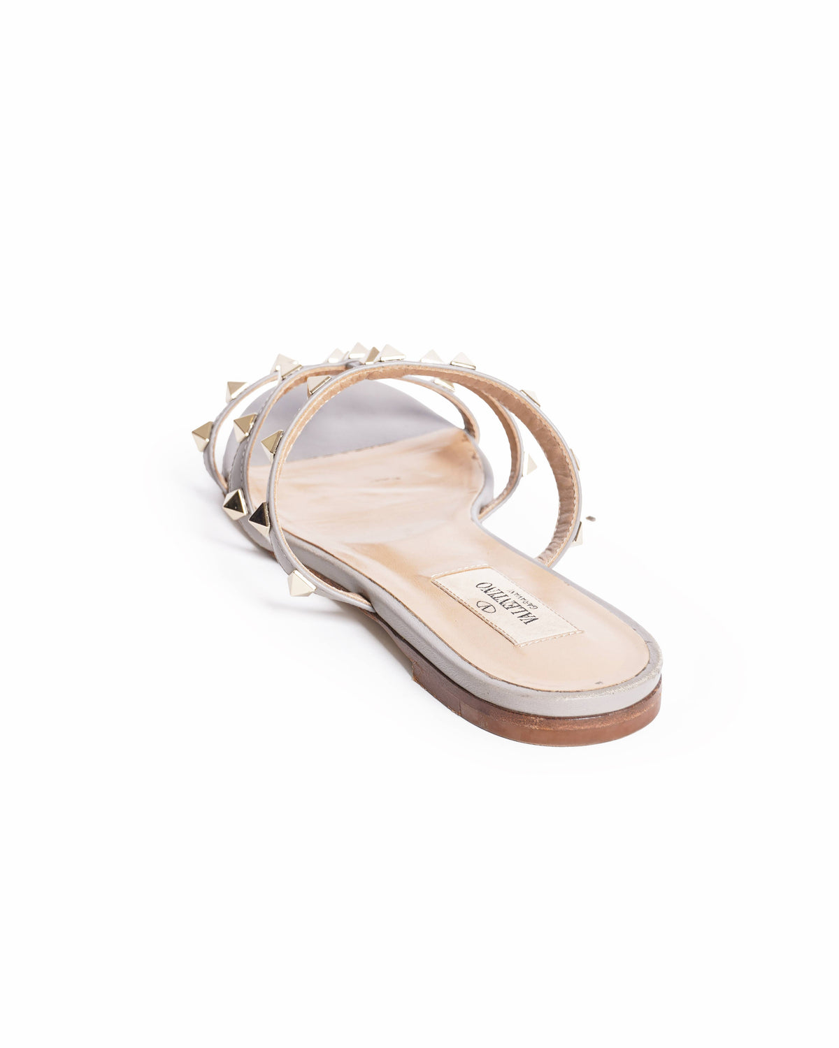 Valentino Garavani Grey Leather Rockstud Cage Flat Slides