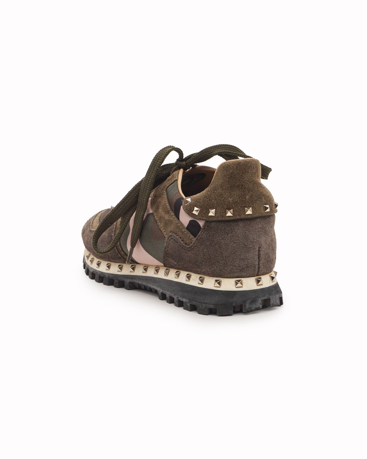 Valentino Military Green Camouflage Nylon & Suede Rockrunner Sneakers