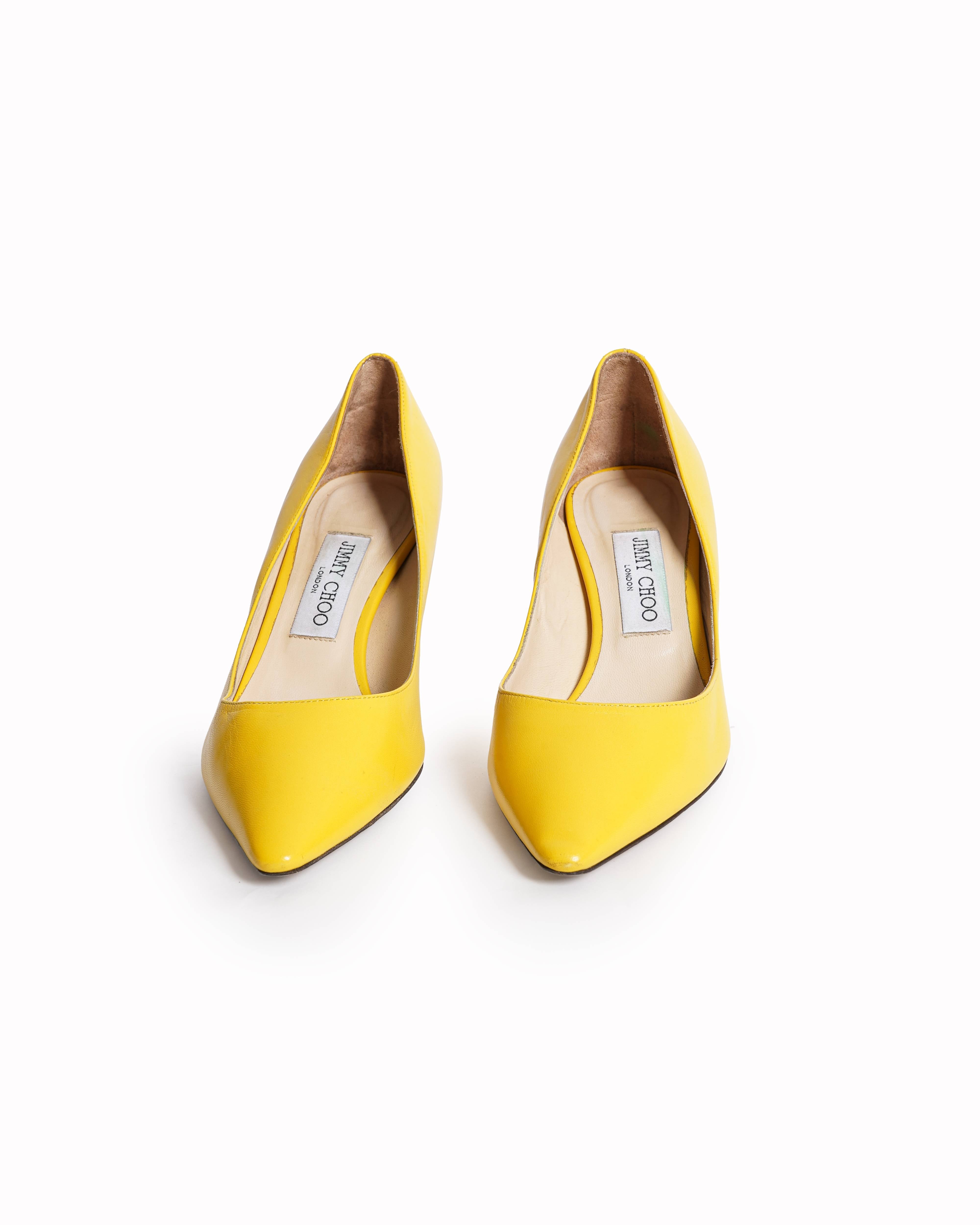 Jimmy choo abel yellow leather point toe pumps