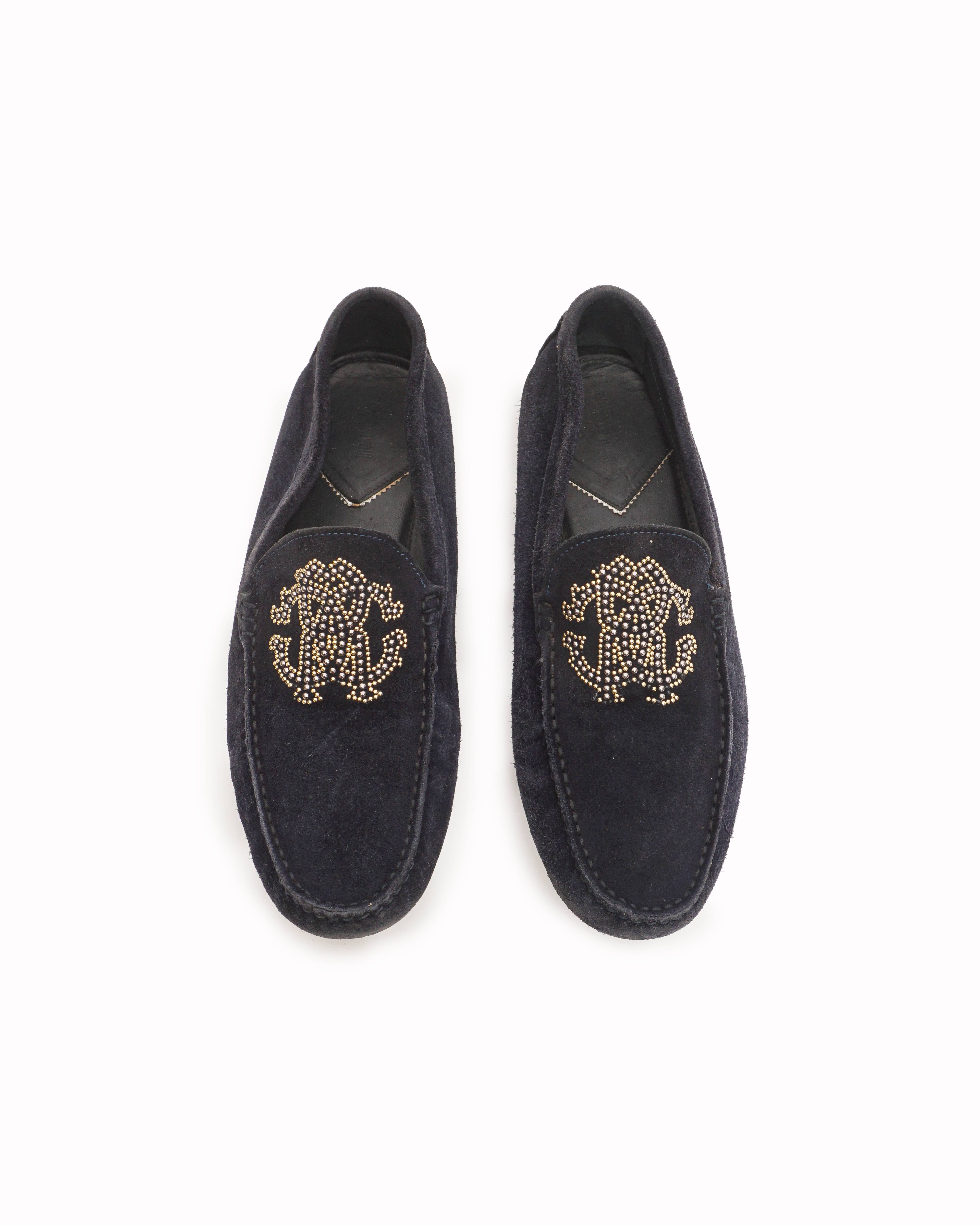 Roberto Cavalli Studded RC Monogram Suede Loafers