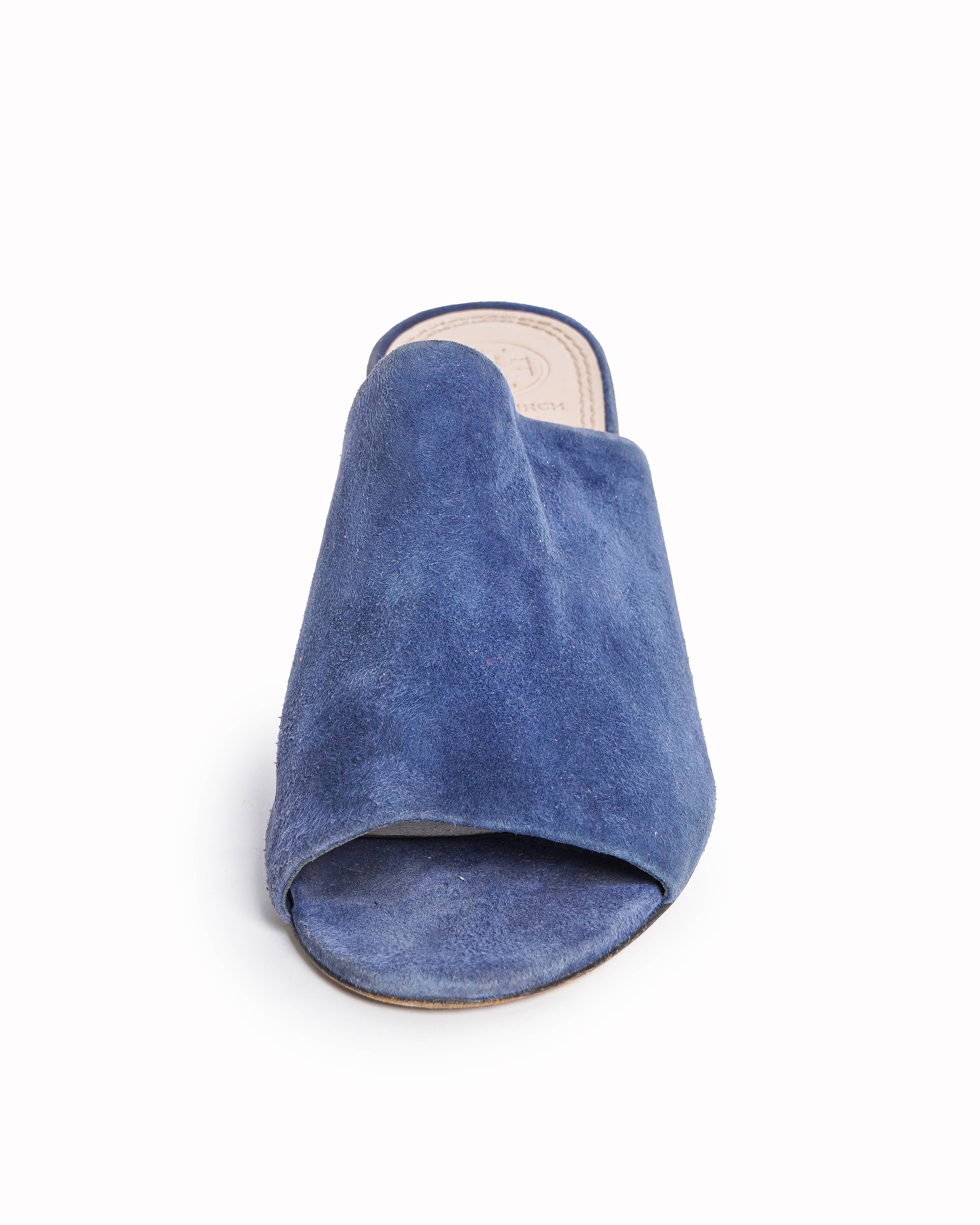 Tory Burch Blue Suede Peep-Toe Mule Sandals