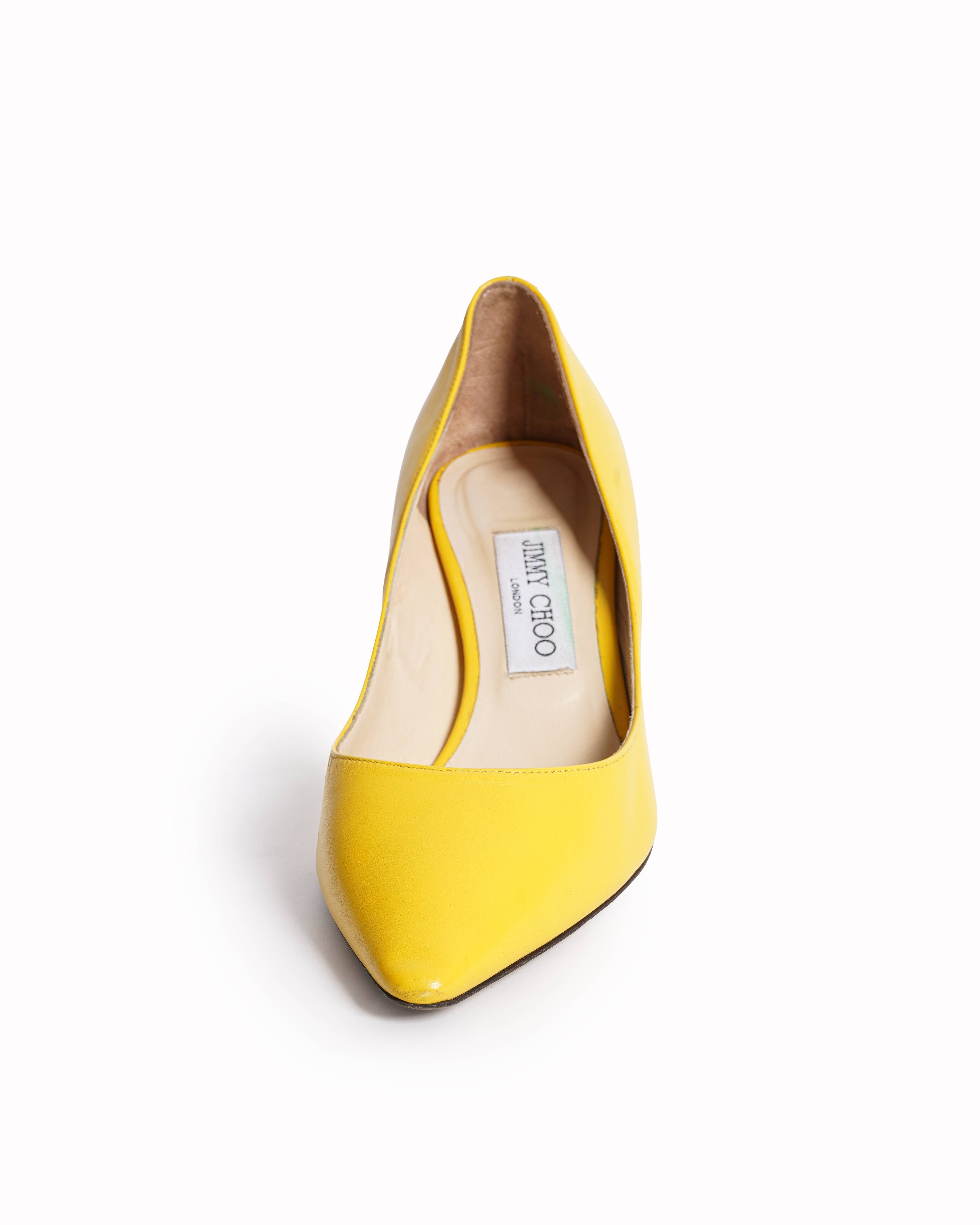 Jimmy choo abel yellow leather point toe pumps