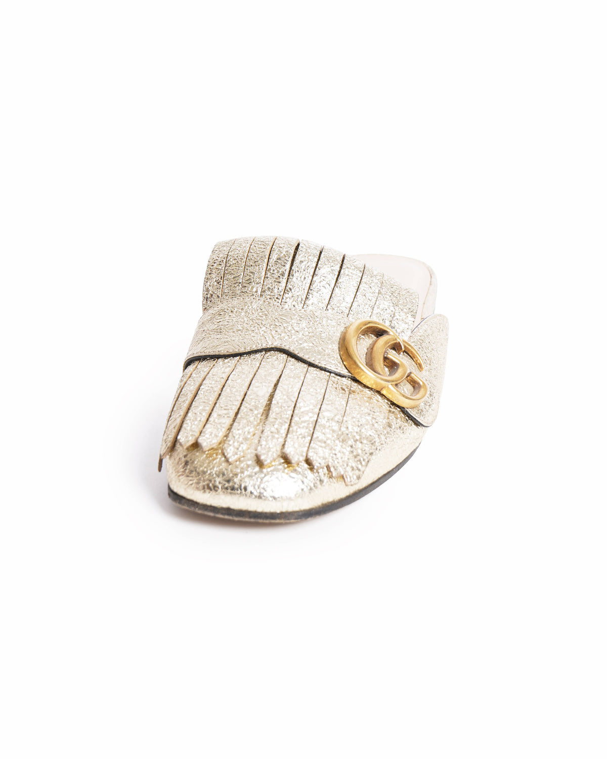 Gucci Gold Leather Fringe Marmont Slides